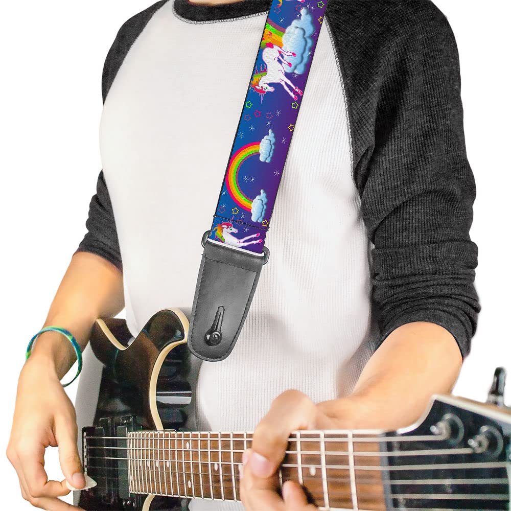 Buckle-Down Guitar Strap, Unicorns Rainbows Stars Blue Purple, 2 Inches Wide