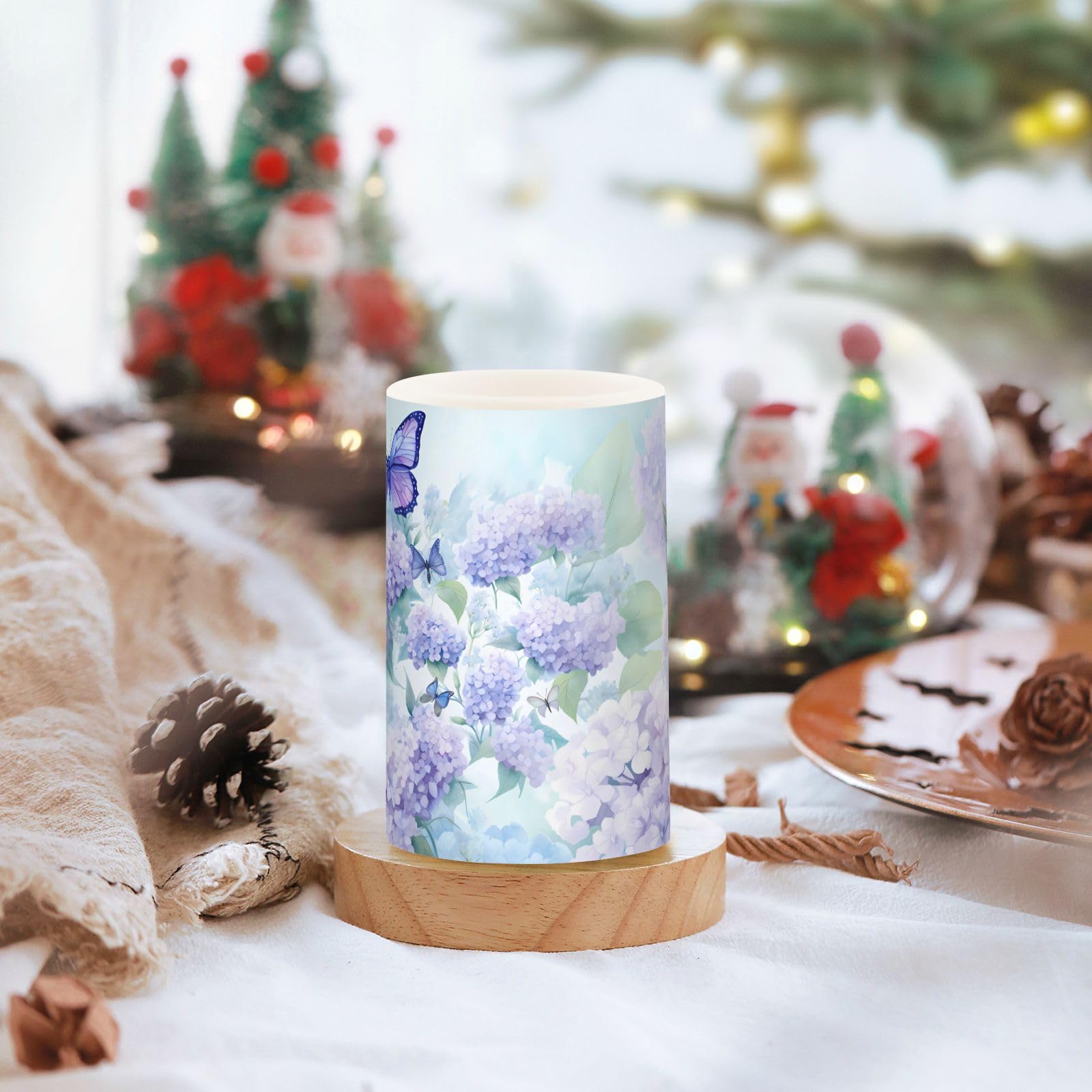 Alaza Blue Hydrangea Flowers With Butterflies Flickering Flameless Candles Battery Operated With Remote Timer,Tea Light Candles