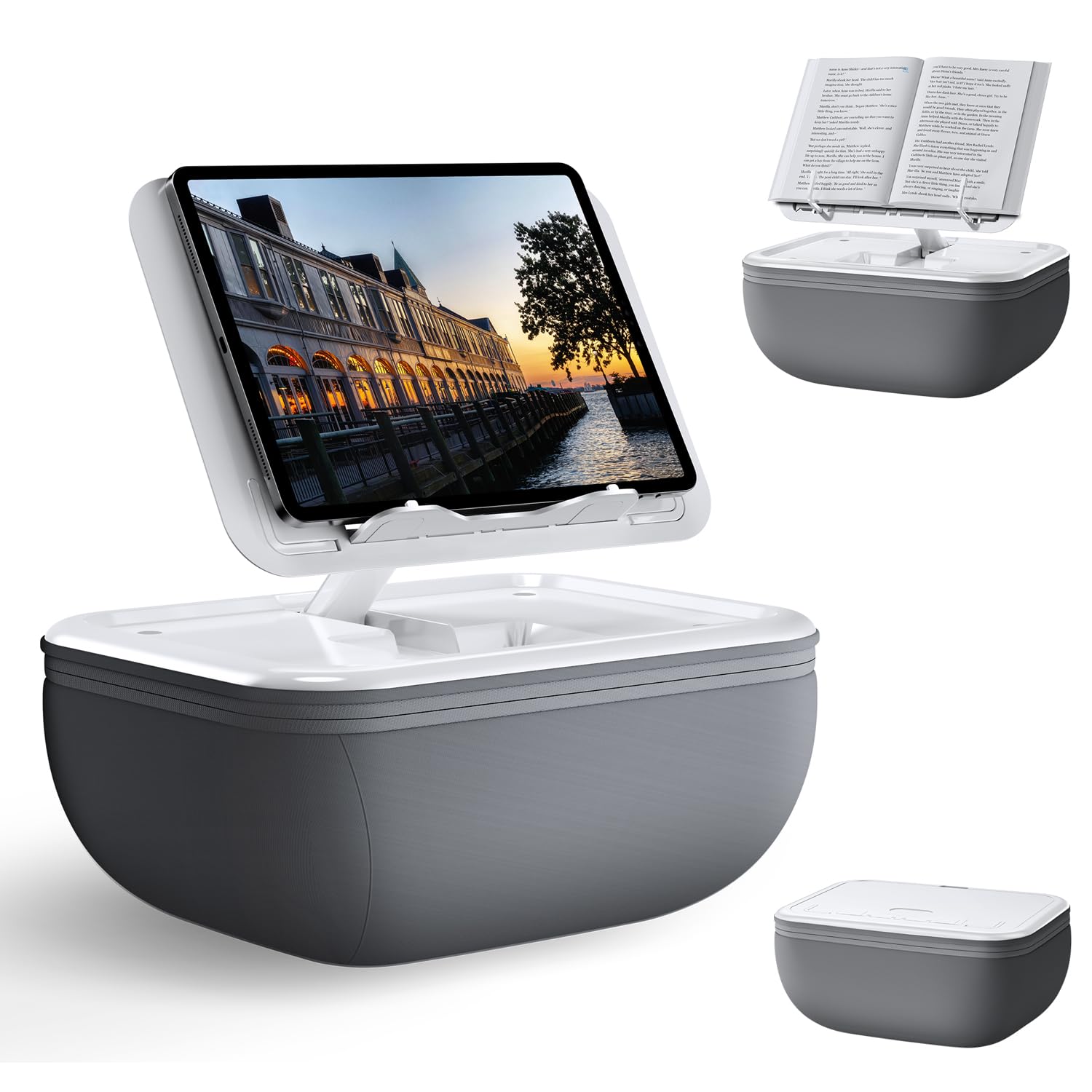 Elitehood Ipad Pillow Stand For Lap, Angle Adjustable Tablet Pillow Stand, Soft Cushion Ipad Holder For Bed Compatible With Laptop, Macbook, Ipad Pro Air Mini, Kindle, Books & 4 15.6'' Tablet, Grey