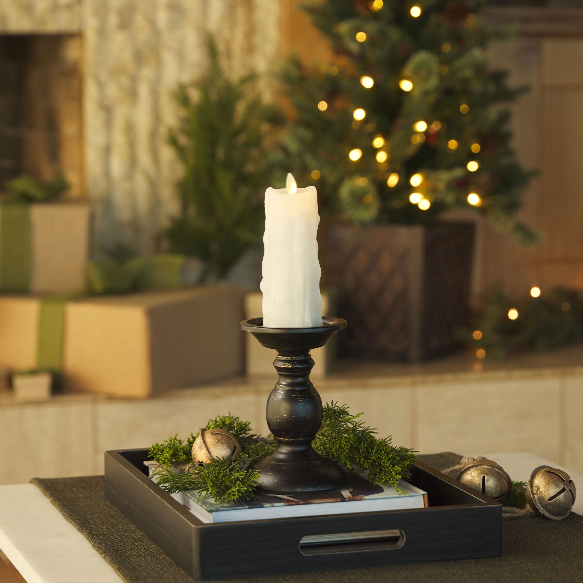 Luminara White Heavy Wax Drip Flameless Candle Heavy Dripped Led Pillar Real Wax Unscented Dripped Edge, Timer Function (2.5 X 6