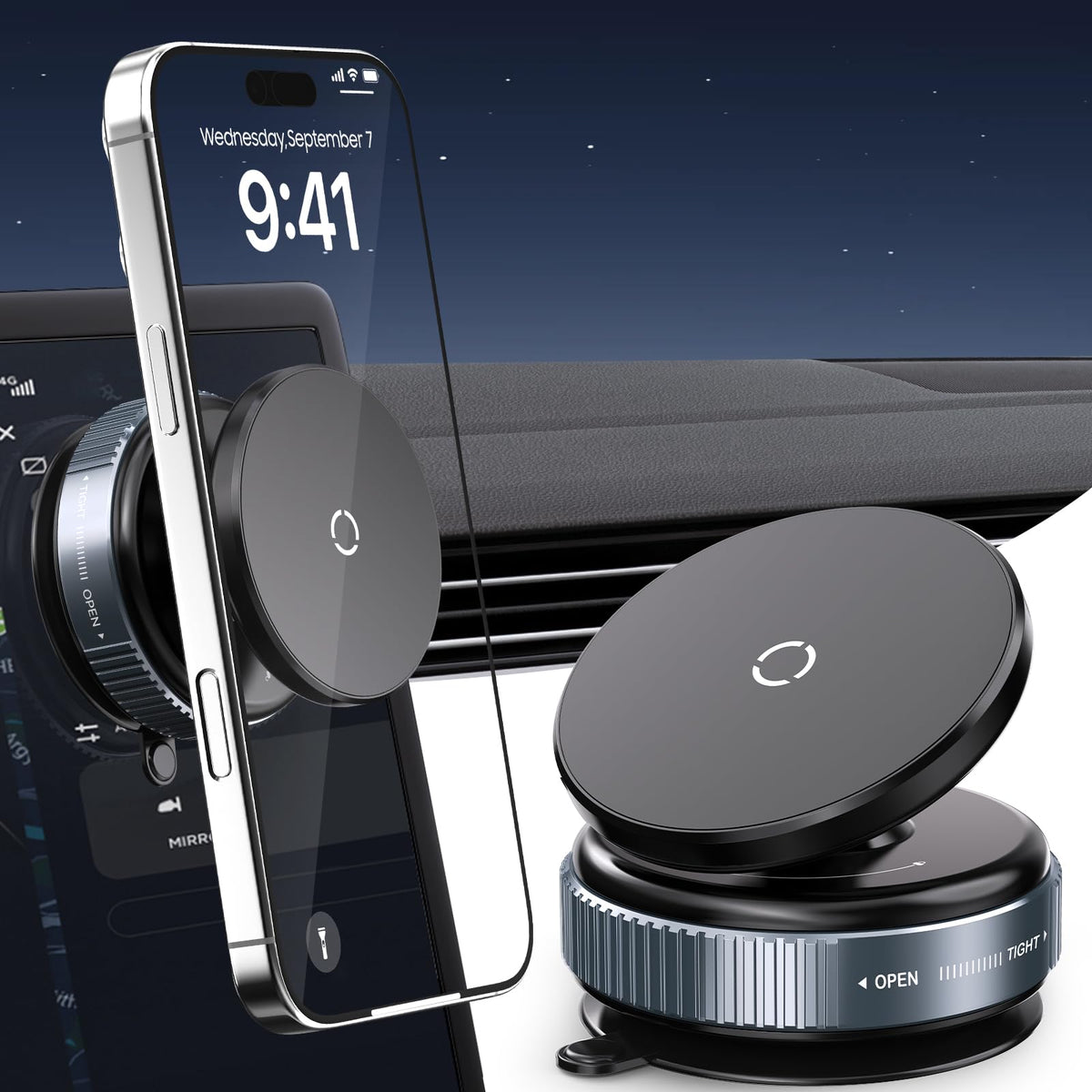 Lunturn 360 Rotatable Vacuum Magnetic Phone Holder, Adjustable Hands-Free Suction Cup Car Phone Mount For Car/Gym/Mirror/Smooth 