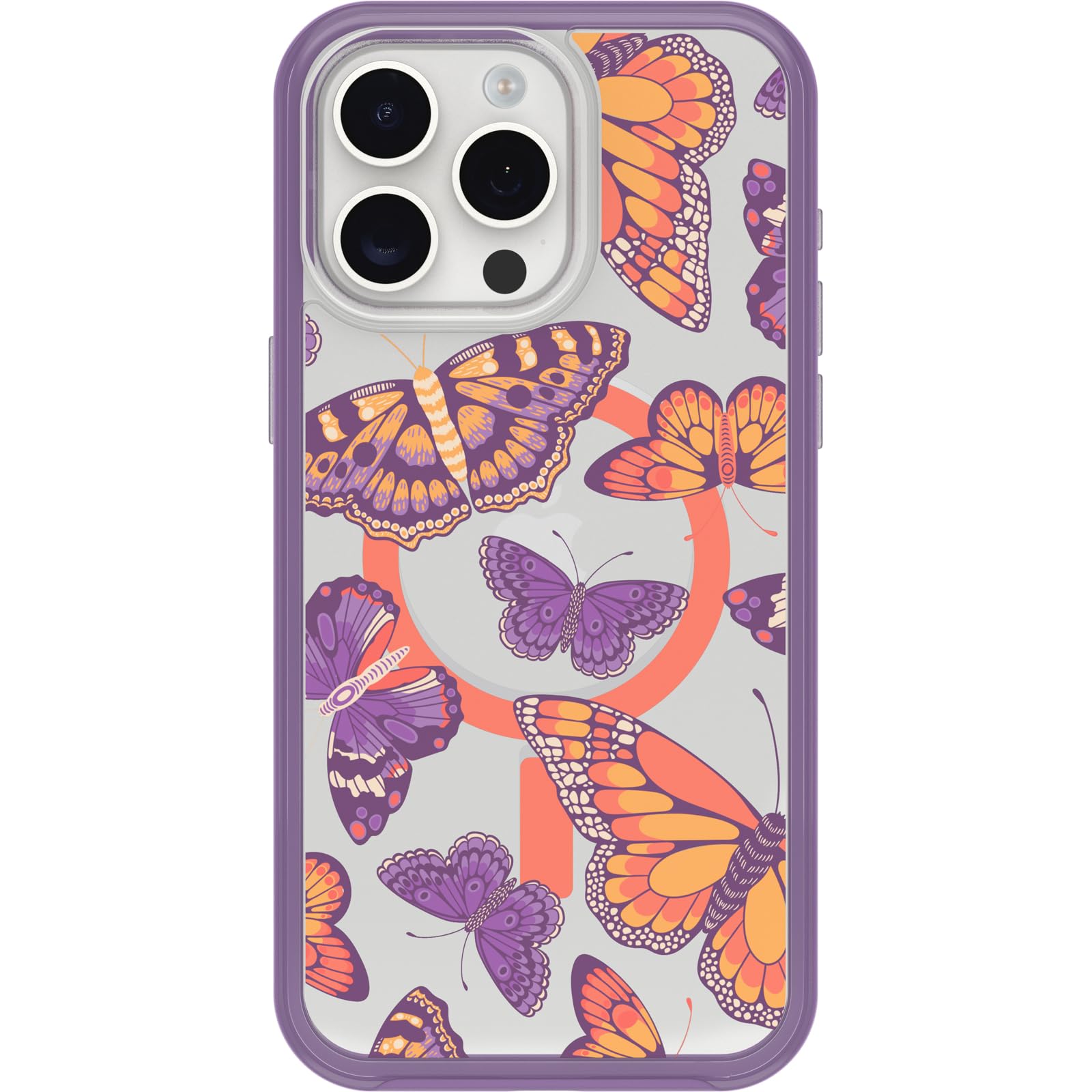 Otterbox Iphone 15 Pro Max (Only) Symmetry Series Clear Case   Butterfly Flutter (Purple), Snaps To Magsafe, Ultra Sleek, Raised