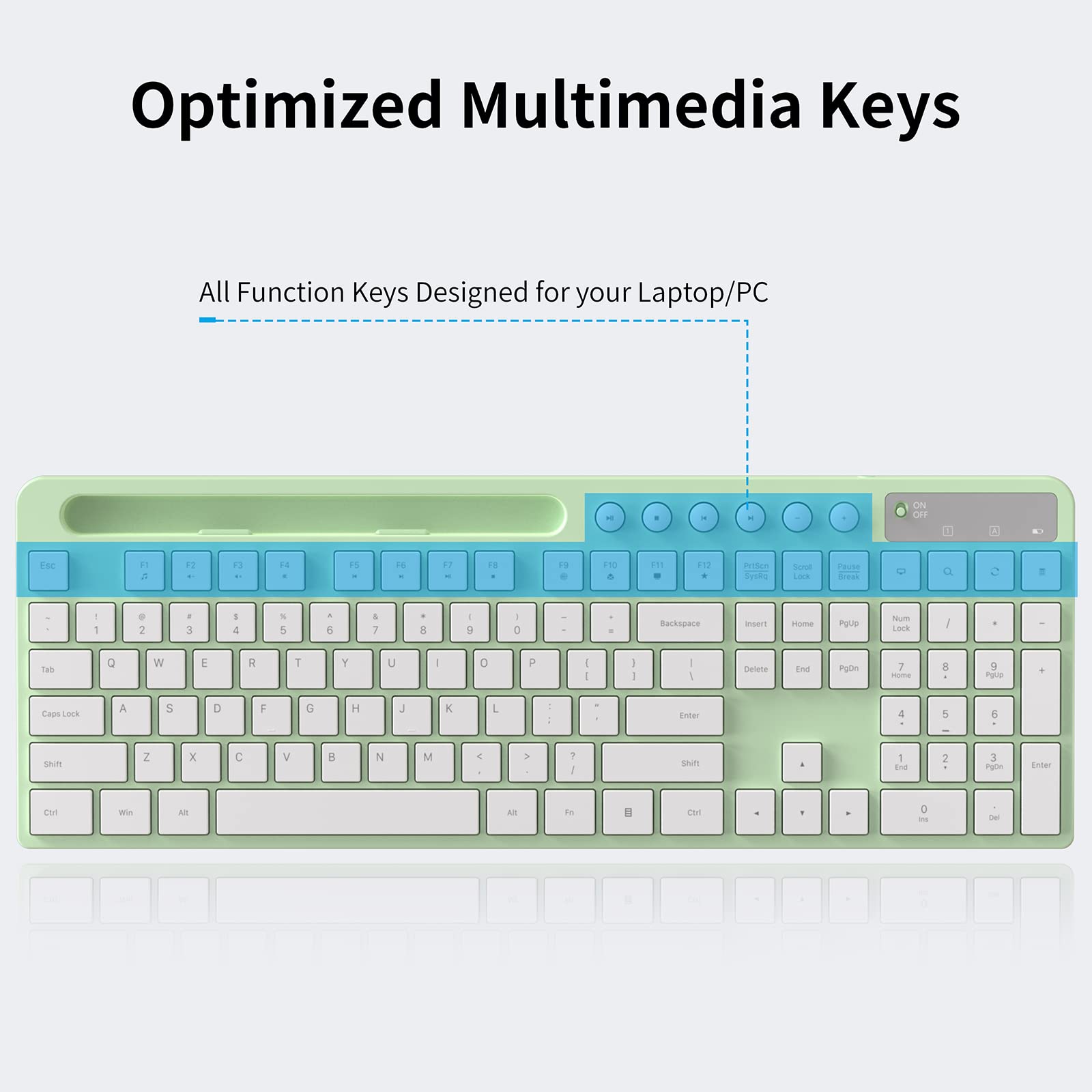 Wireless Keyboard And Mouse Combo, Marvo 2.4G Ergonomic Wireless Computer Keyboard With Phone Tablet Holder, Silent Mouse With 6 Button, Compatible With Macbook, Windows (Green)