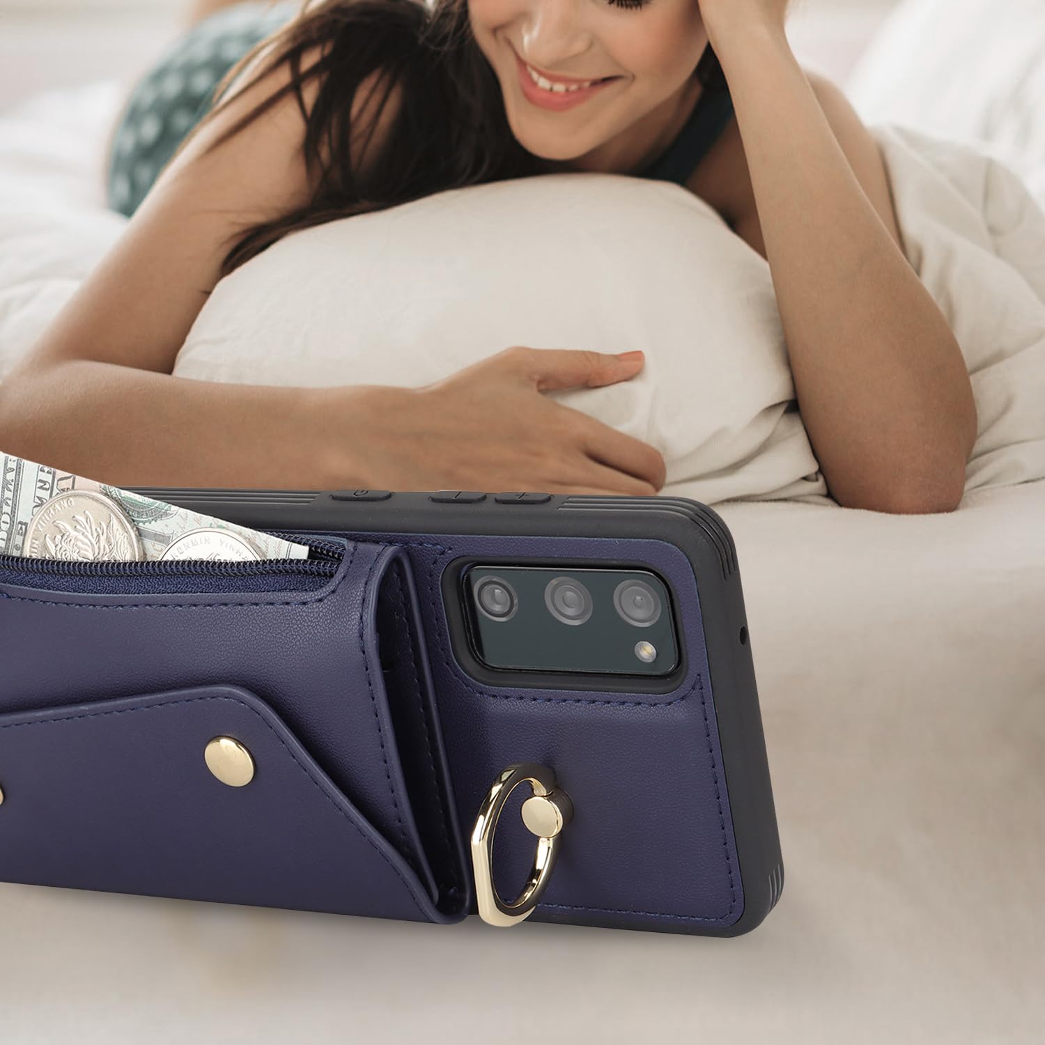 Lipvina For Samsung Galaxy S20 Fe Case With Card Holder And Strap - Zipper Pocket,Crossbody Lanyard Strap,Credit Card Holder,Sta