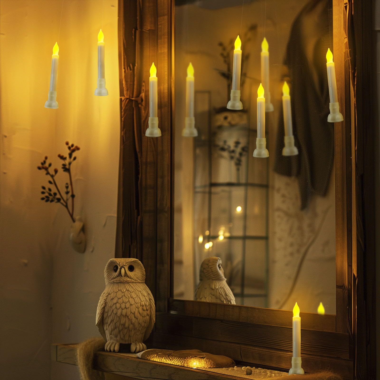 Homemory 12 Pcs Hanging Floating Candles With Wand Remote (Battery Include), Magic Deco Candles, Flameless Taper Candles Can Be