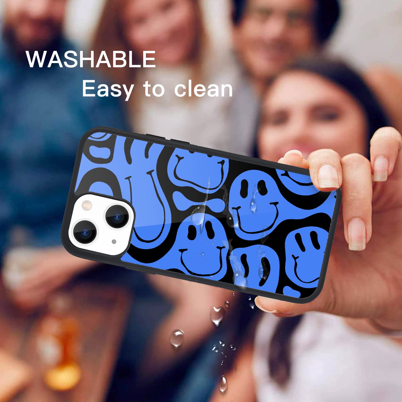 Maycari Compatible With Iphone 13 Pro Max Case For Children Women Smile Face Design, Hard Back With Blue Funny Cute Cool Art Pat