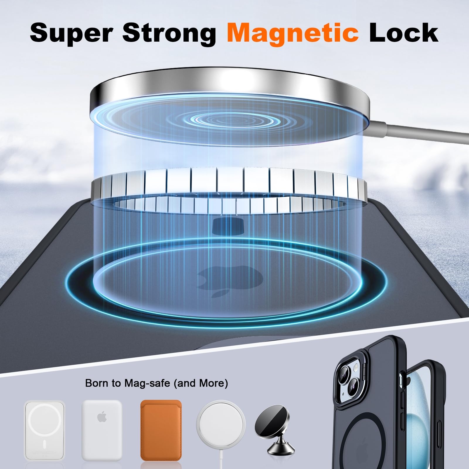 Jame For Iphone 15 Case With Stand, 2X [Tempered Glass Screen Protector], [Compatible With Magnetic], Built In Camera Kick Stand