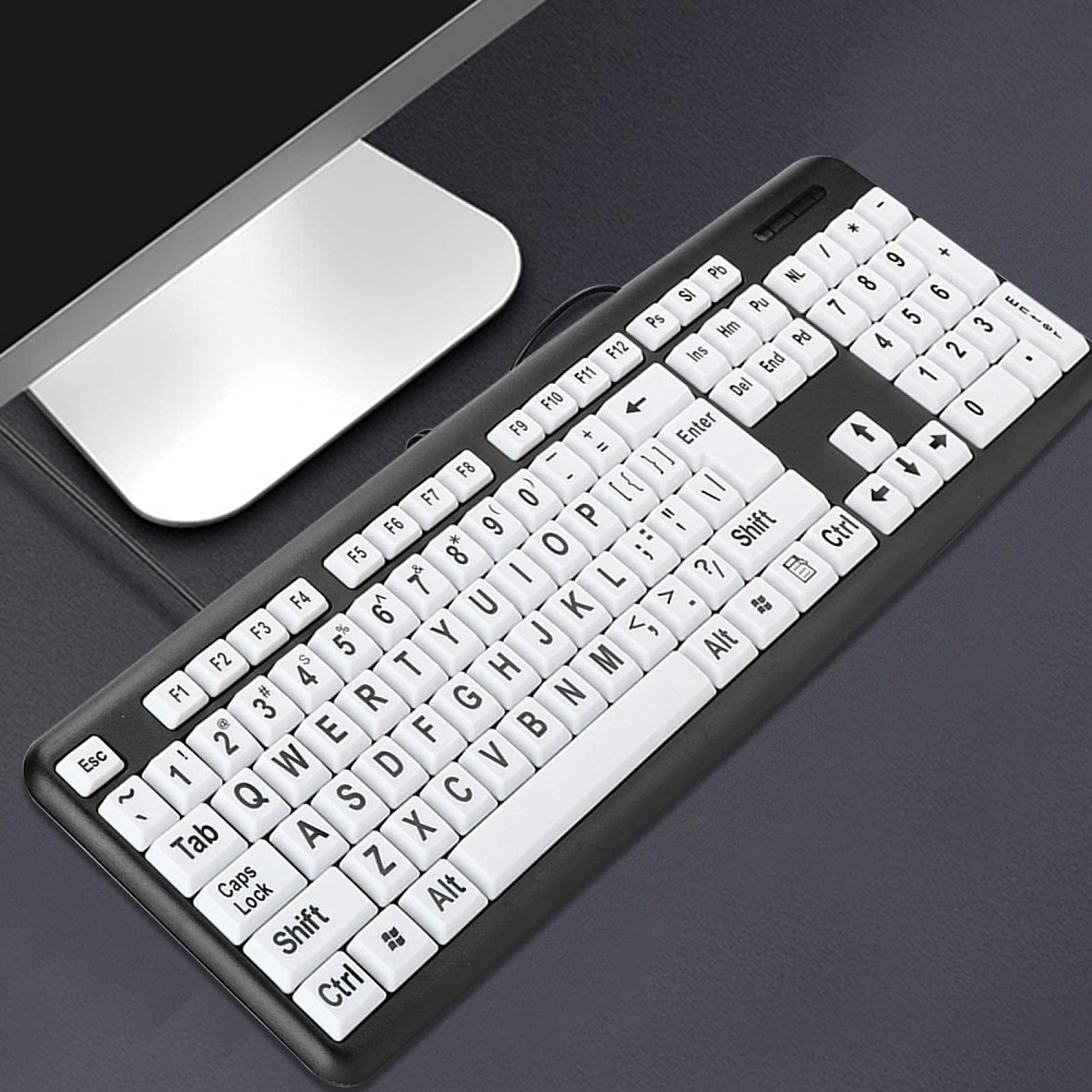 Large Print Computer Keyboard, 104 Keys Usb Wired Computer Keyboard Visually Impaired Individuals Wired Keyboard For Senior Citi