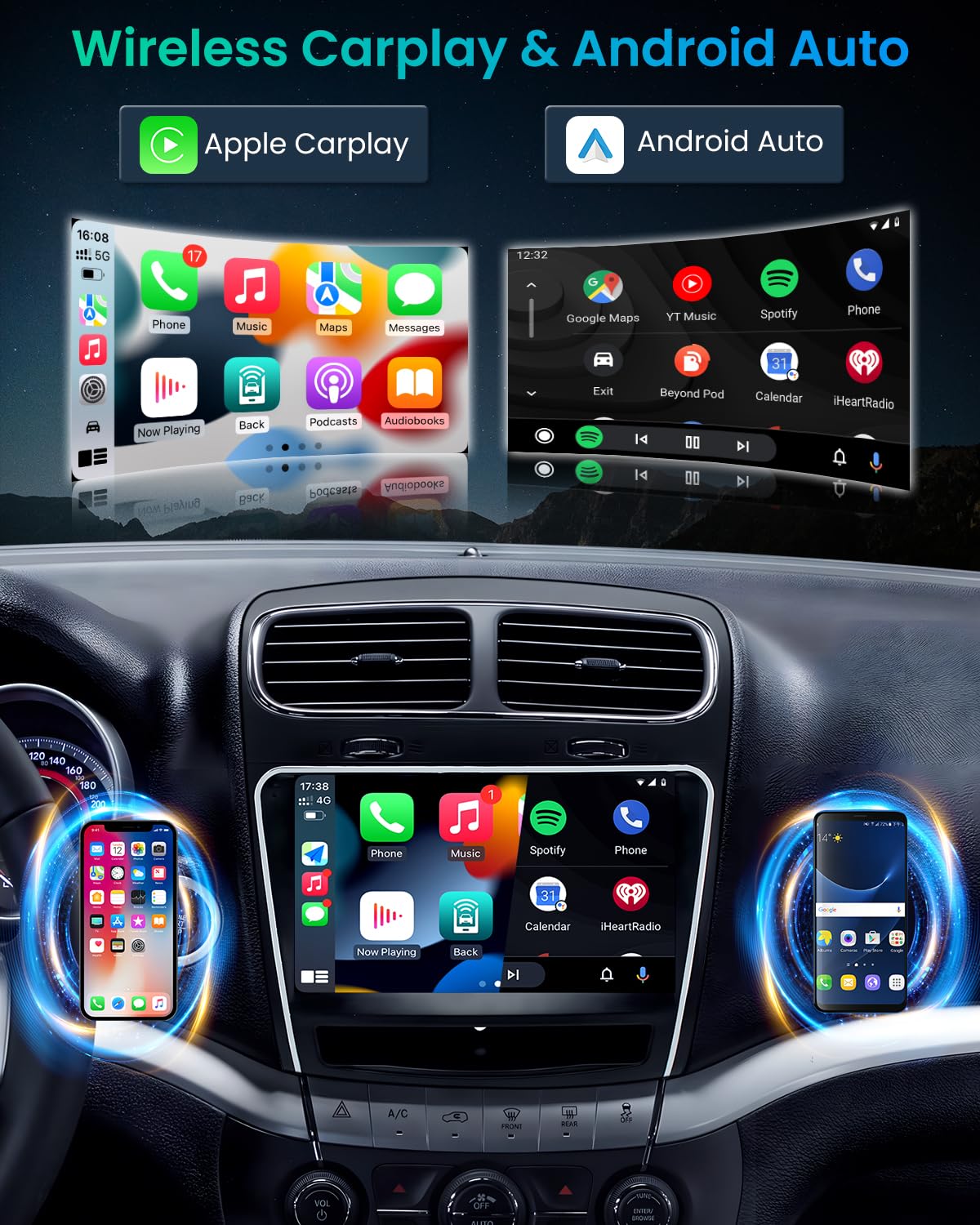 5Gwifi Android 13 Car Stereo Radio For Dodge Journey 2011 2019, 9 Inch(1280 * 800) Ips Touchscreen Head Unit, Gps/Bluetooth/Dsp/