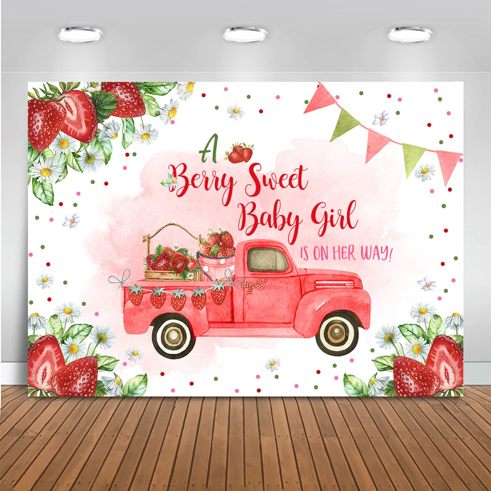 Mocsicka Strawberry Baby Shower Backdrop For Girl A Berry Sweet Baby Girl Is On Her Way Party Decorations Red Strawberry Trucks
