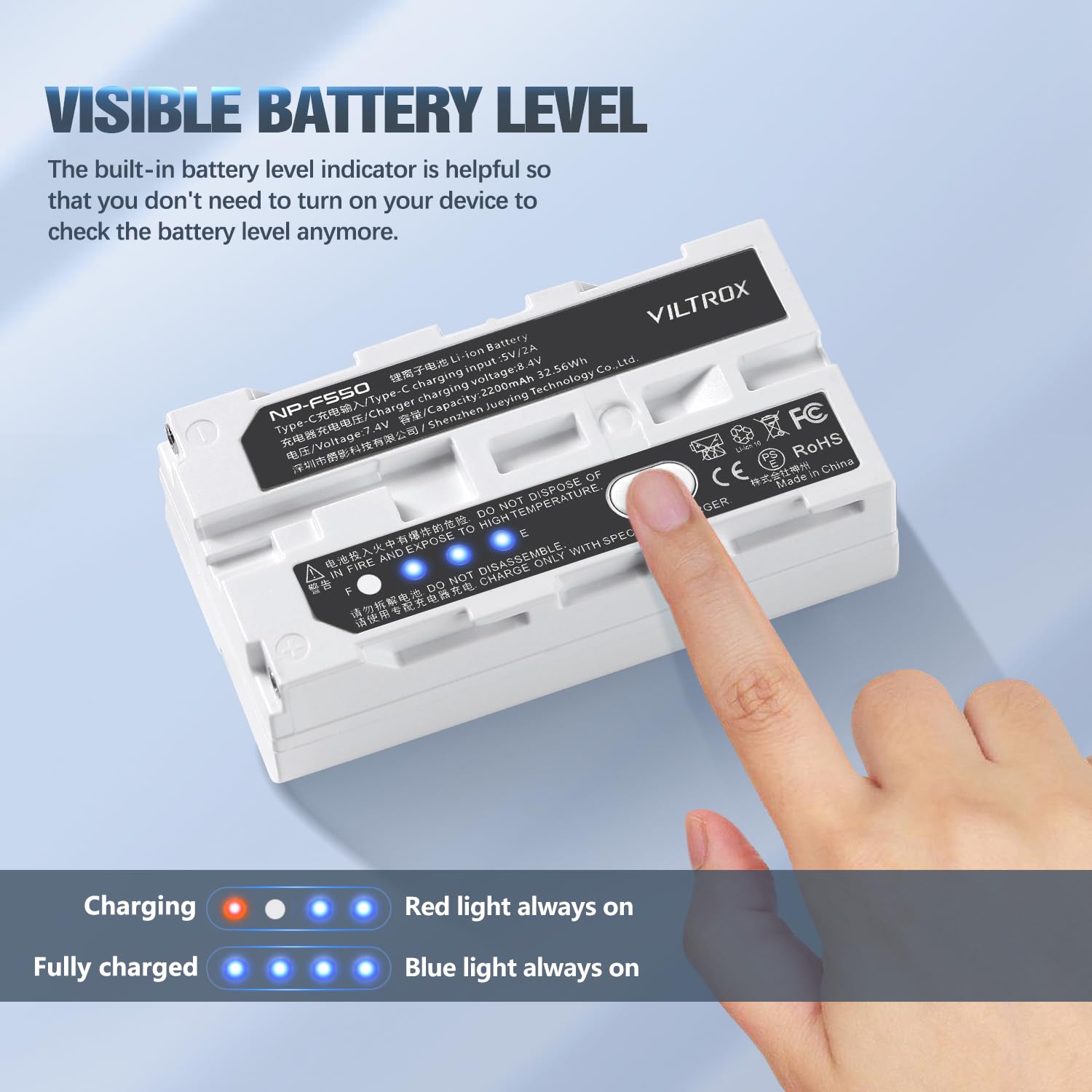 Viltrox Np F550 Battery 2 Packs, Replacement For Sony Np F550 F570 F750 F770 F950 F960 F970, Compatible With Led Light/Monitor/C