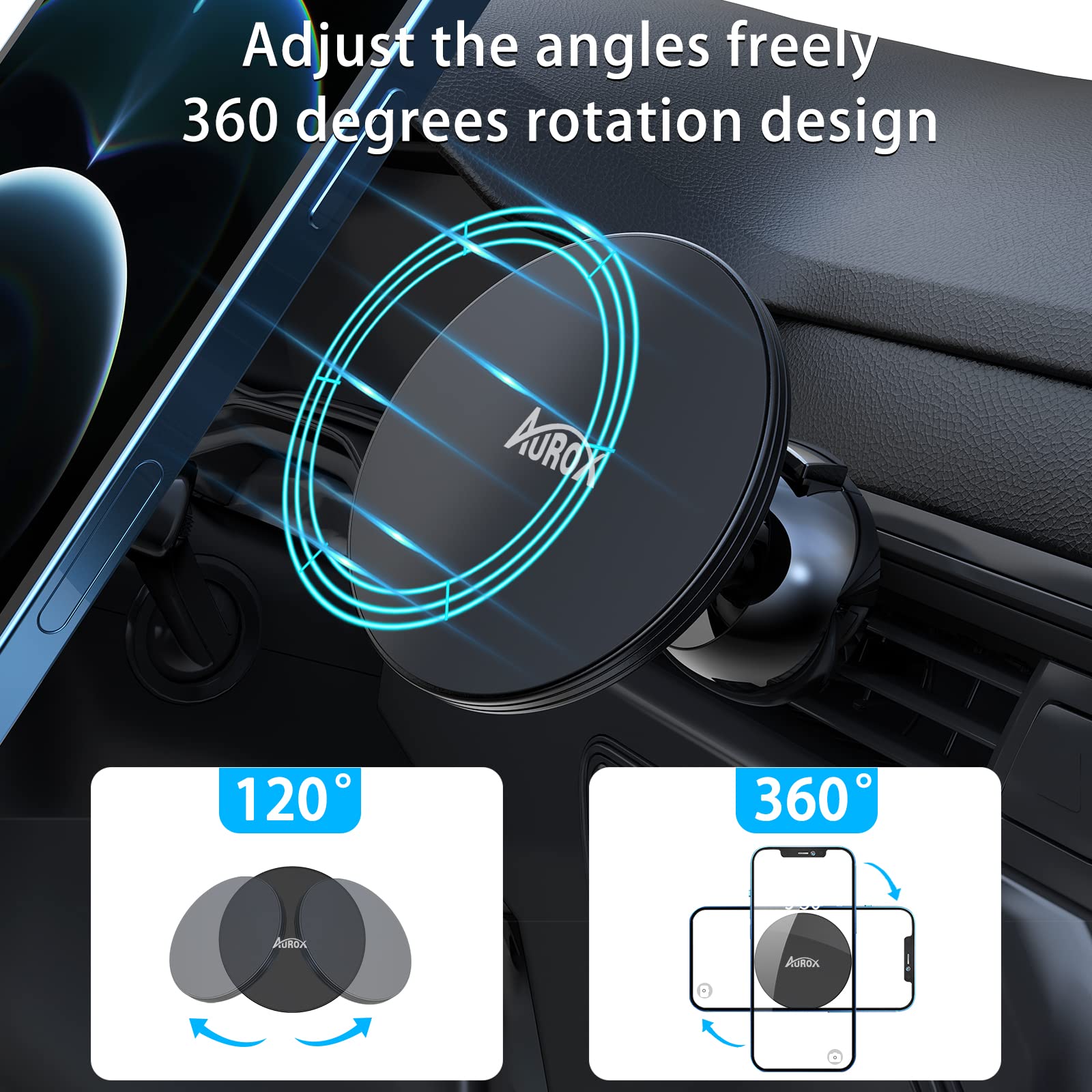 Aurox Phone Mount For Car Compatible With Magsafe Car Mount For Iphone 15 14 13 12 Series 360 Adjustable Car Phone Holder Mount