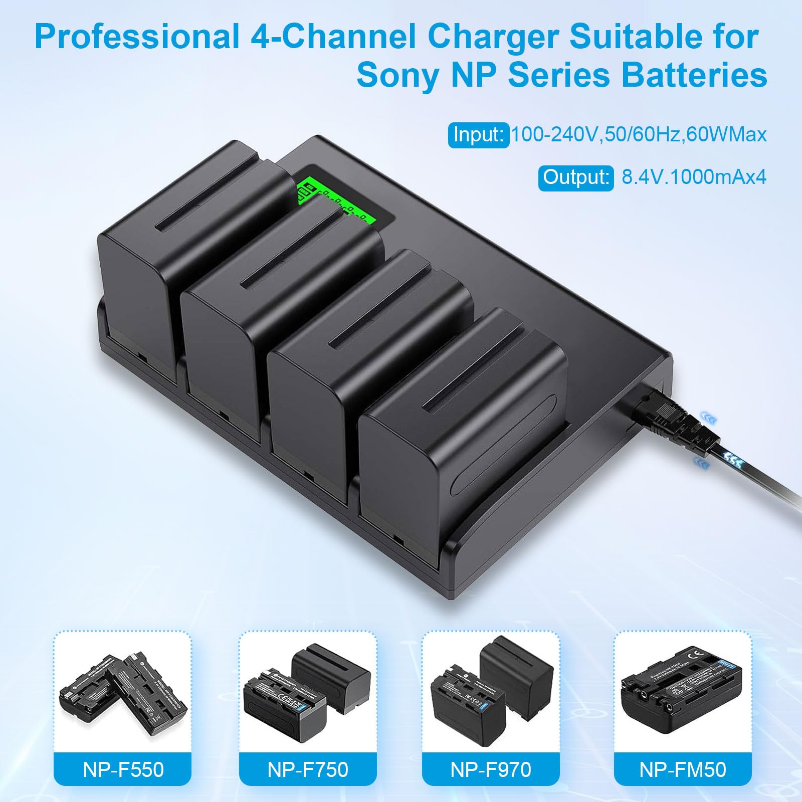 Binval 4 Pack Np F970 Batteries 8900Mah And 4 Channel Charger Compatible With Sony Np F970, F960, F950, F930, F770, F750, F570,