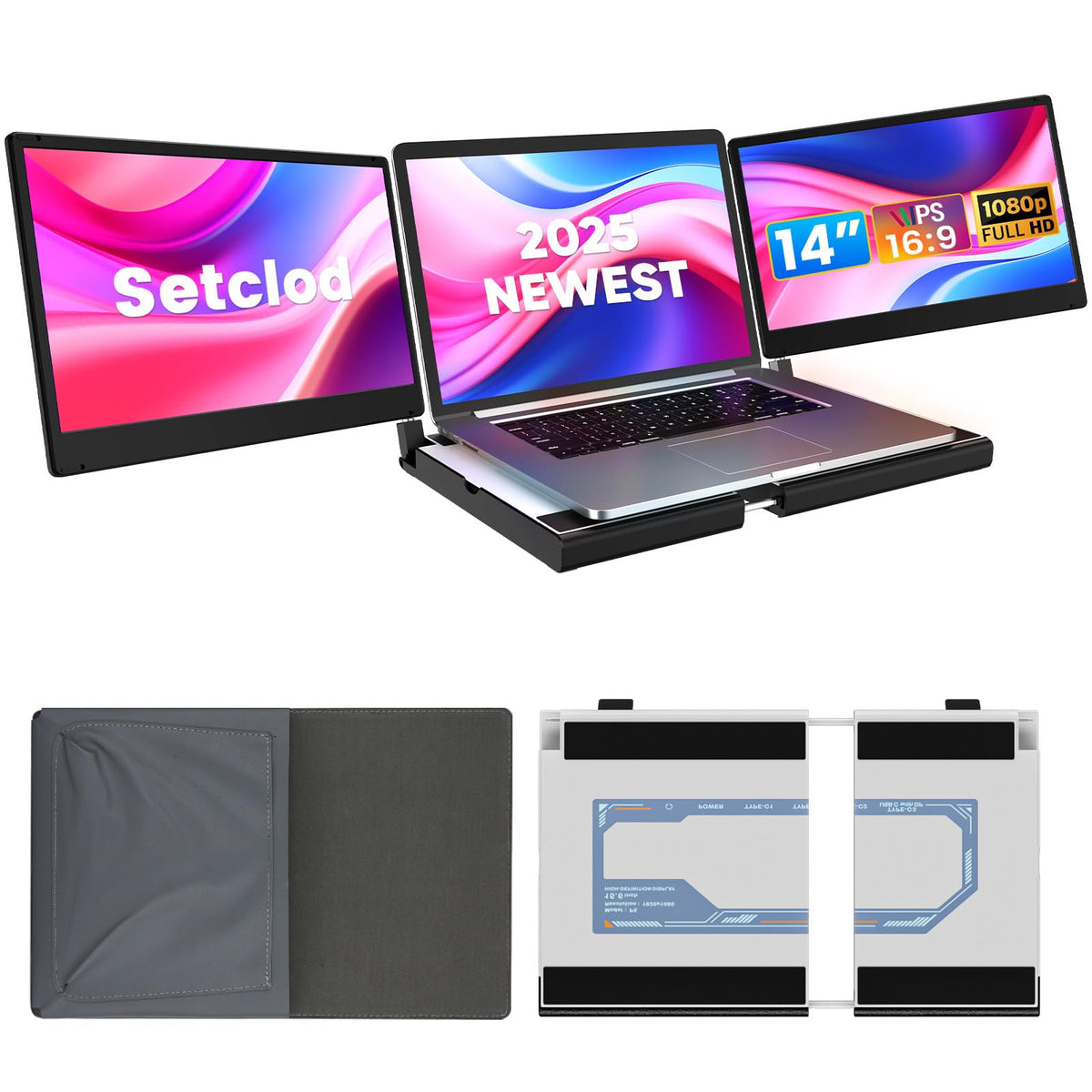 2025 Latest Laptop Screen Extender, 14'' Fhd 1080P Laptop Monitor Extender,Detachable Screen Extender With Heat Dissipation,Port