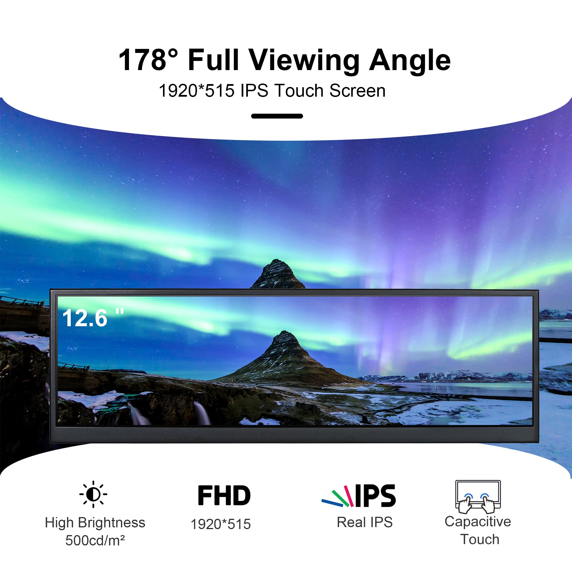 Wisecoco 12.6 Inch Secondary Screen Fhd Ips Touch Monitor Stretched Bar Lcd Display 1920X515 Mini Hdmi For Laptop Computer Healt