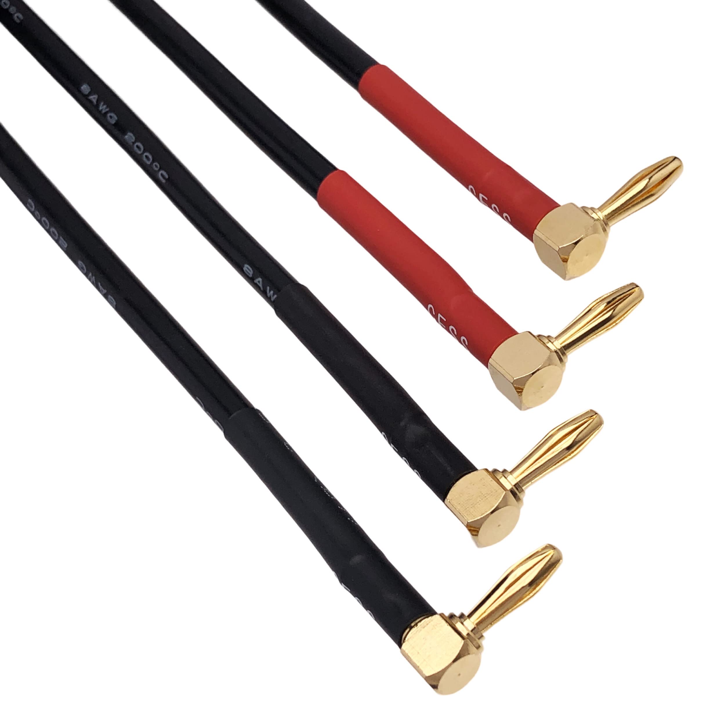 Cess 138 18I Banana Plug Cable Right Angle To Right Angle, 8 Gauge Soft Silicone Tinned Copper Wire, High Current Jumper/Connect