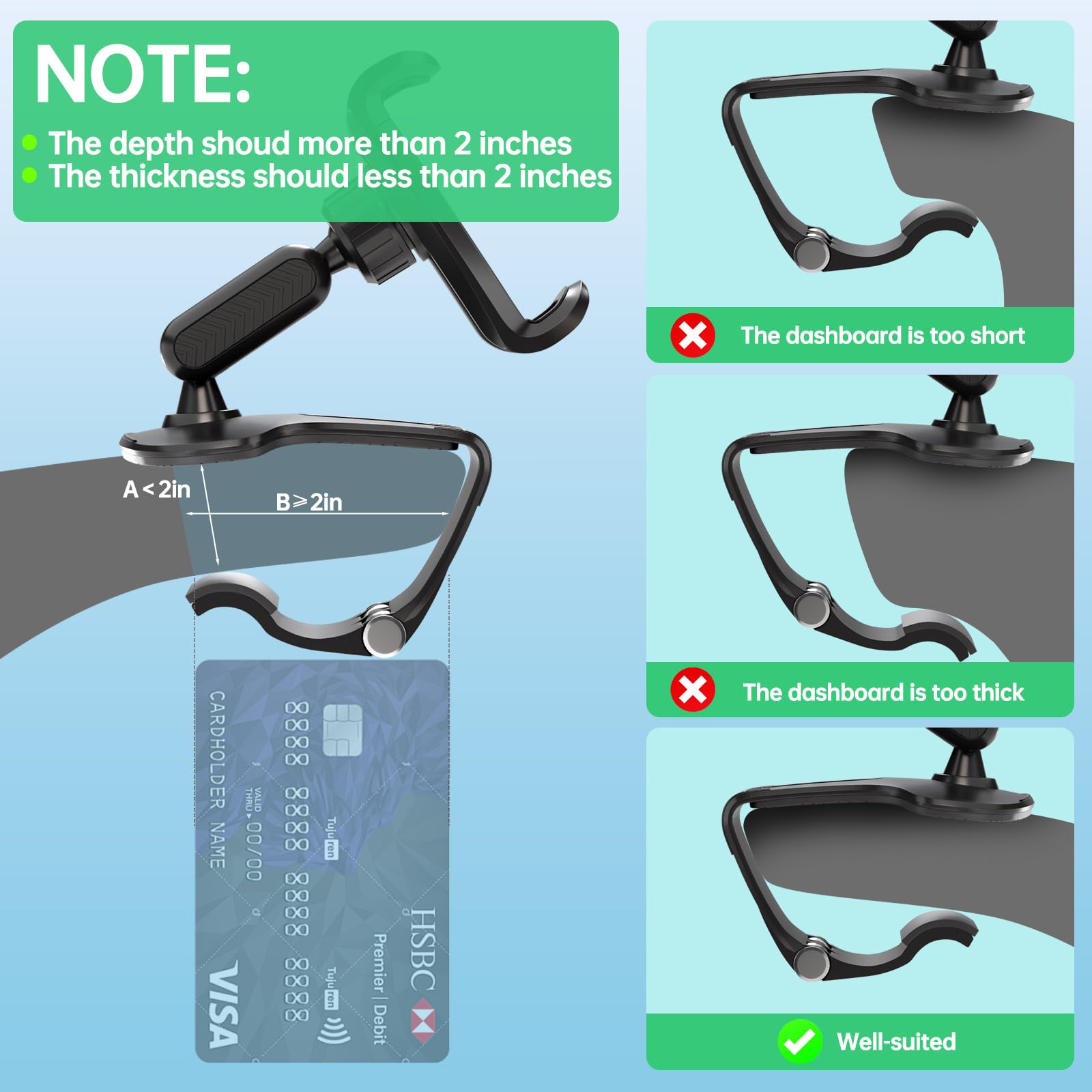 Chdfkkd Phone Mount For Car Dashboard, 360 Degree Rotation Universal Cell Phone Holder For Car Clip Mount Stand Suitable For 4 T