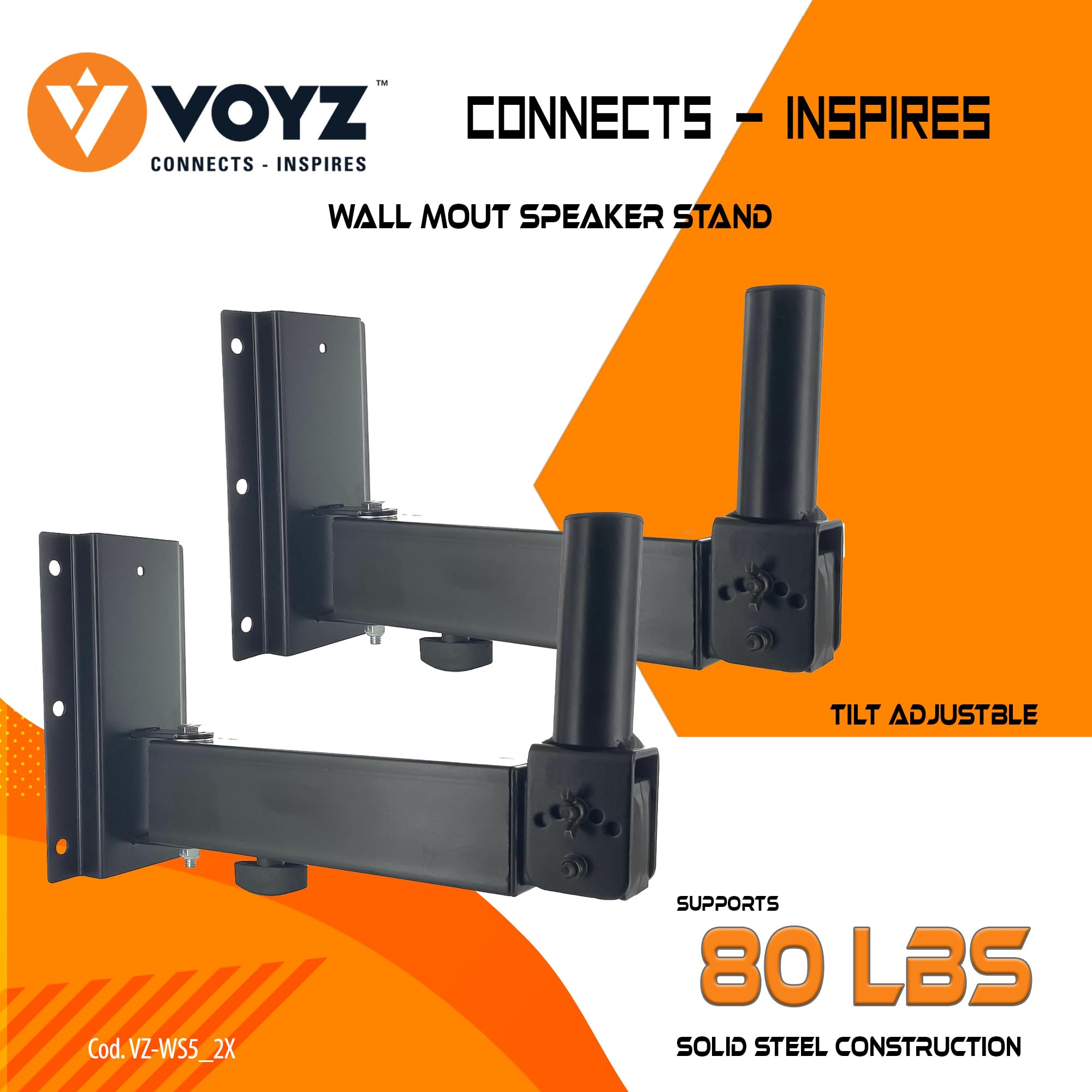 Voyz Extendable Wall Mount Speaker Stand 90 30 Angle Tilt, Rotation Adjustment & Solid Steel Pin Serves As Safety Stop Mount Spe