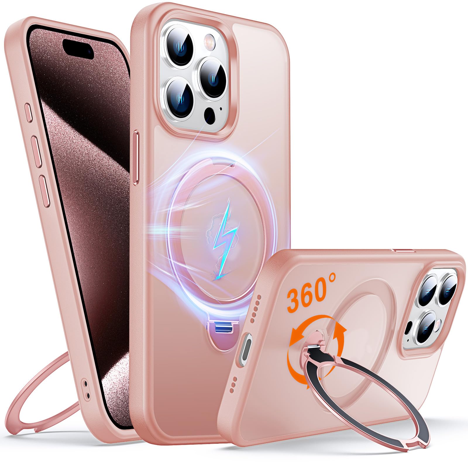 Chicfun 360 O-Ring MagStander for iPhone 15 Pro Case with Magnetic Kickstand Ring Holder [Compatible with MagSafe][360Rotate Sta
