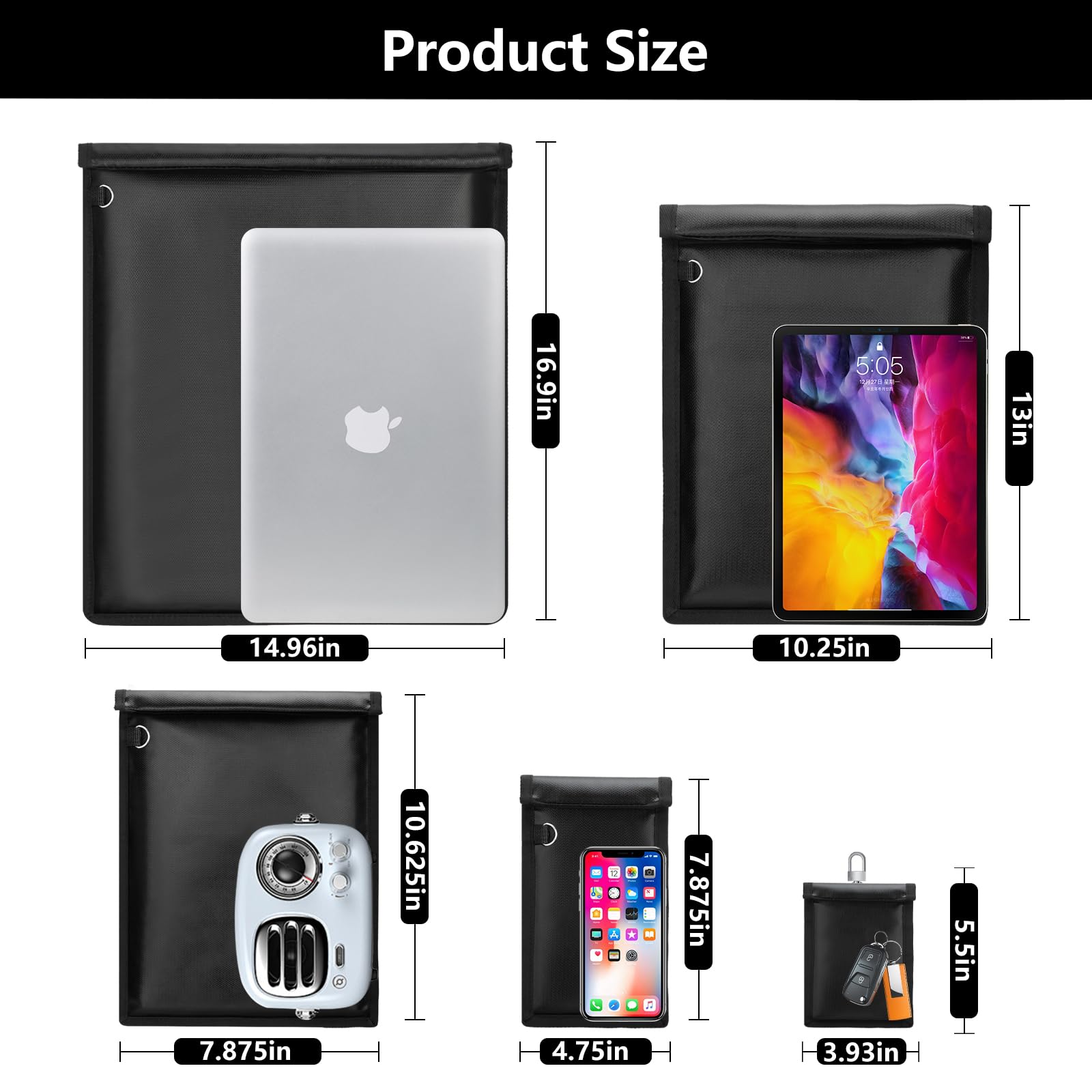 Kiphca 5 Pack Faraday Bags For Car Key & Phone & Card Fraud Data Privacy Security, Faraday Key Fob Protector For Car Rfid Signal