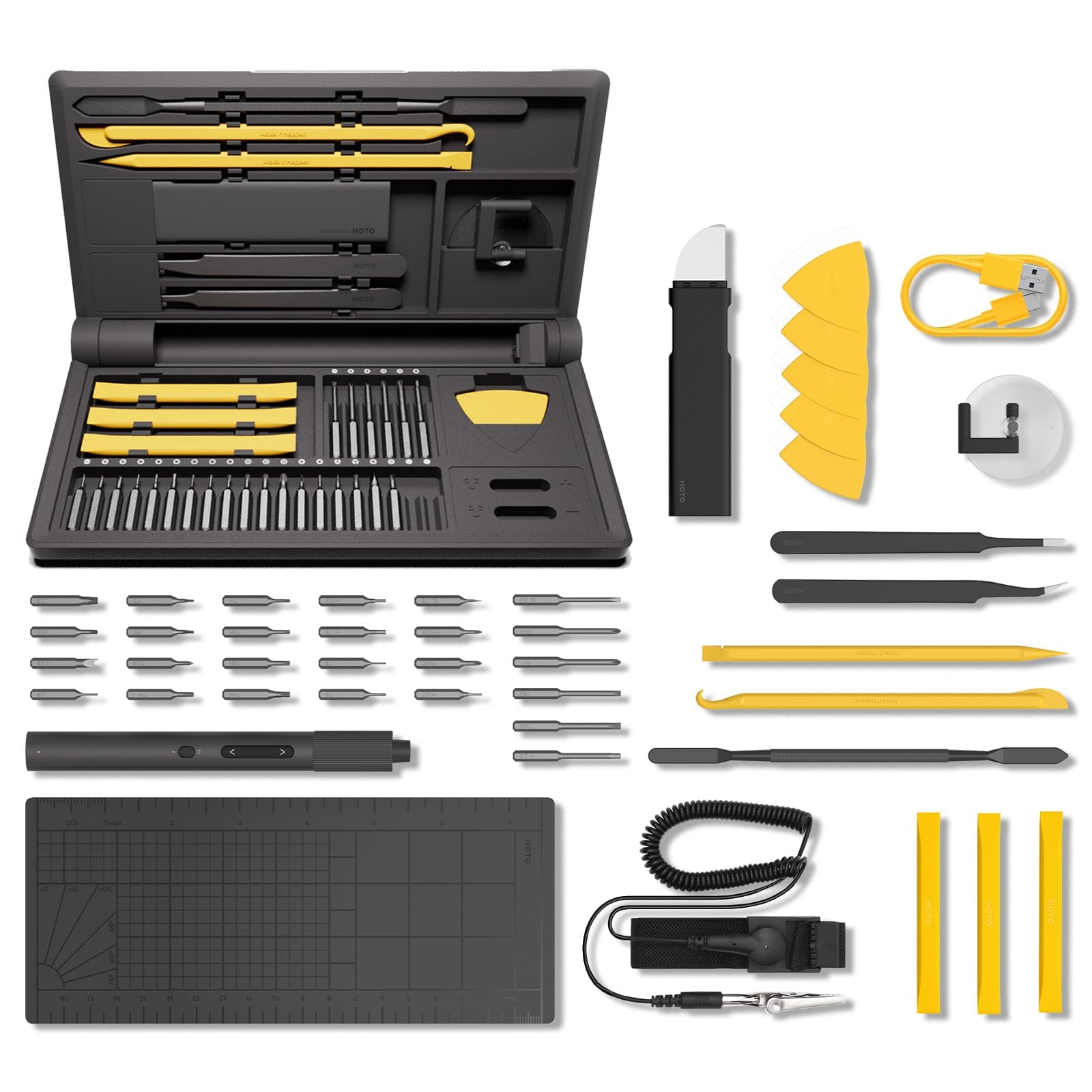 Hoto Electric Precision Screwdriver Kit Pro, 48 In 1 Electronics Toolkit Magnetic Bits, Mini Electric Screwdriver Led Light & 2 