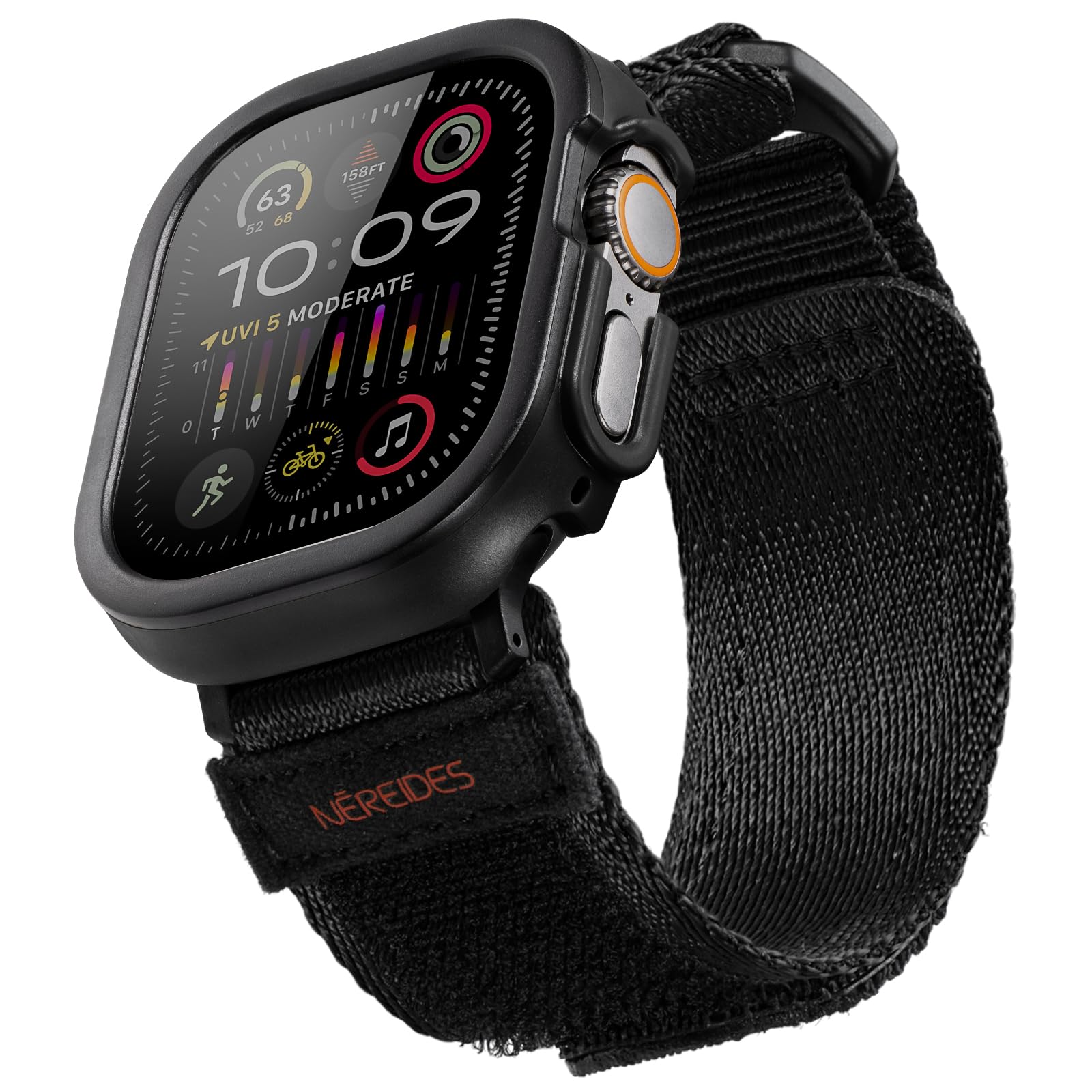 Rugged Case With Band For Apple Watch Ultra 1/2 Band 49Mm, Hook And Loop Nylon Sport Strap With Case For Iwatch Men(Black)