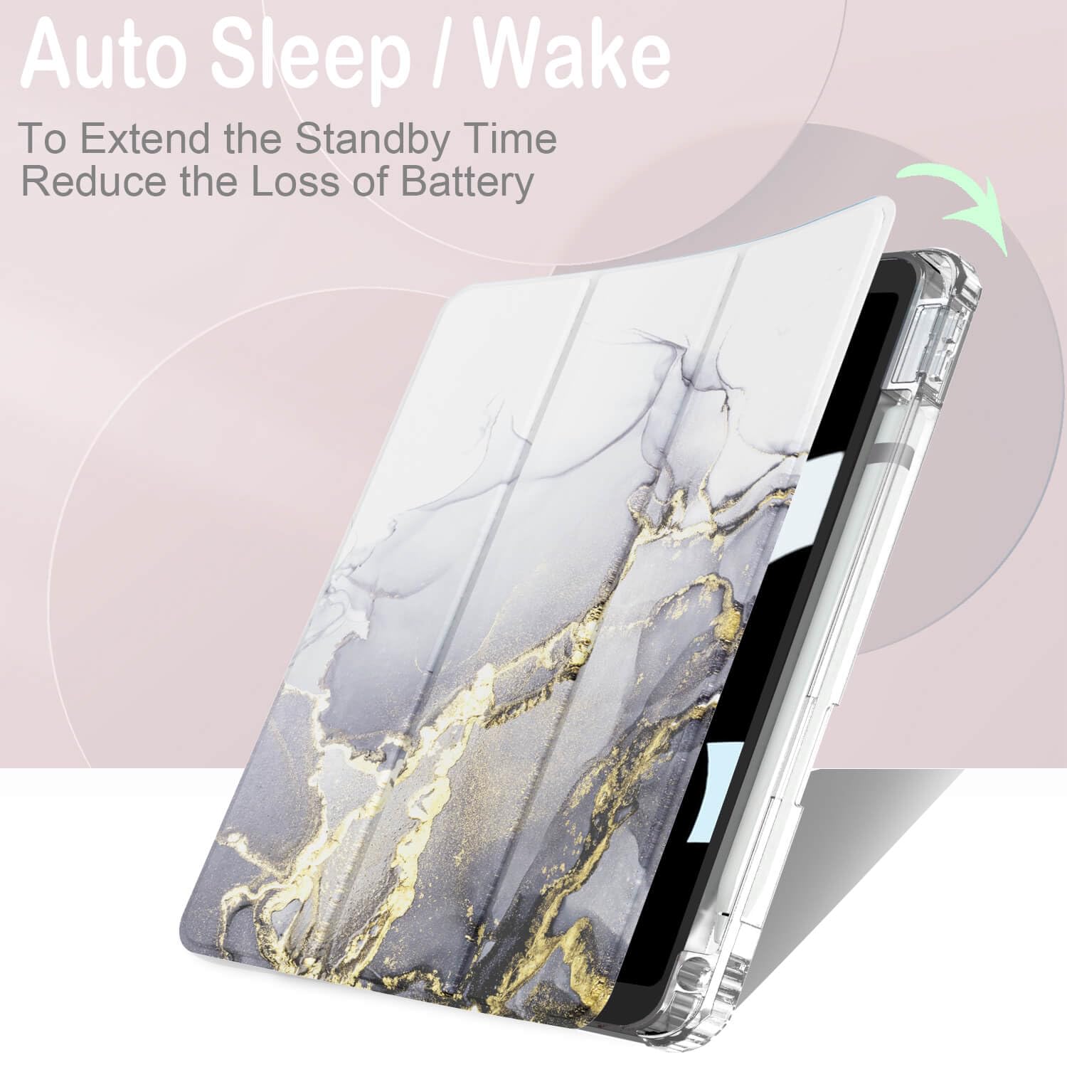 Feams For Ipad 9Th/8Th/7Th Generation 10.2 Inch Case, Trifold Ipad 10.2 Case Clear Transparent Back Cover With Pencil Holder & A