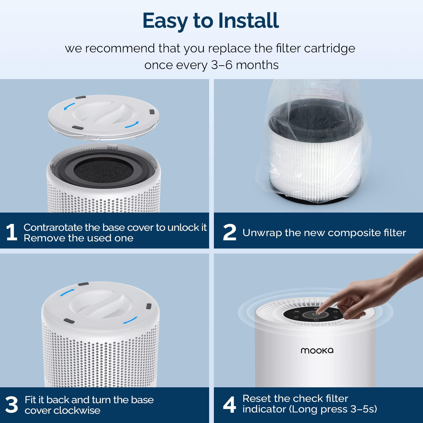 Mooka Ap S0610L Air Purifier Filter, 3 In 1 True Hepa Filter, High Efficiency Activated Carbon Air Filter For Allergies, Smoke,