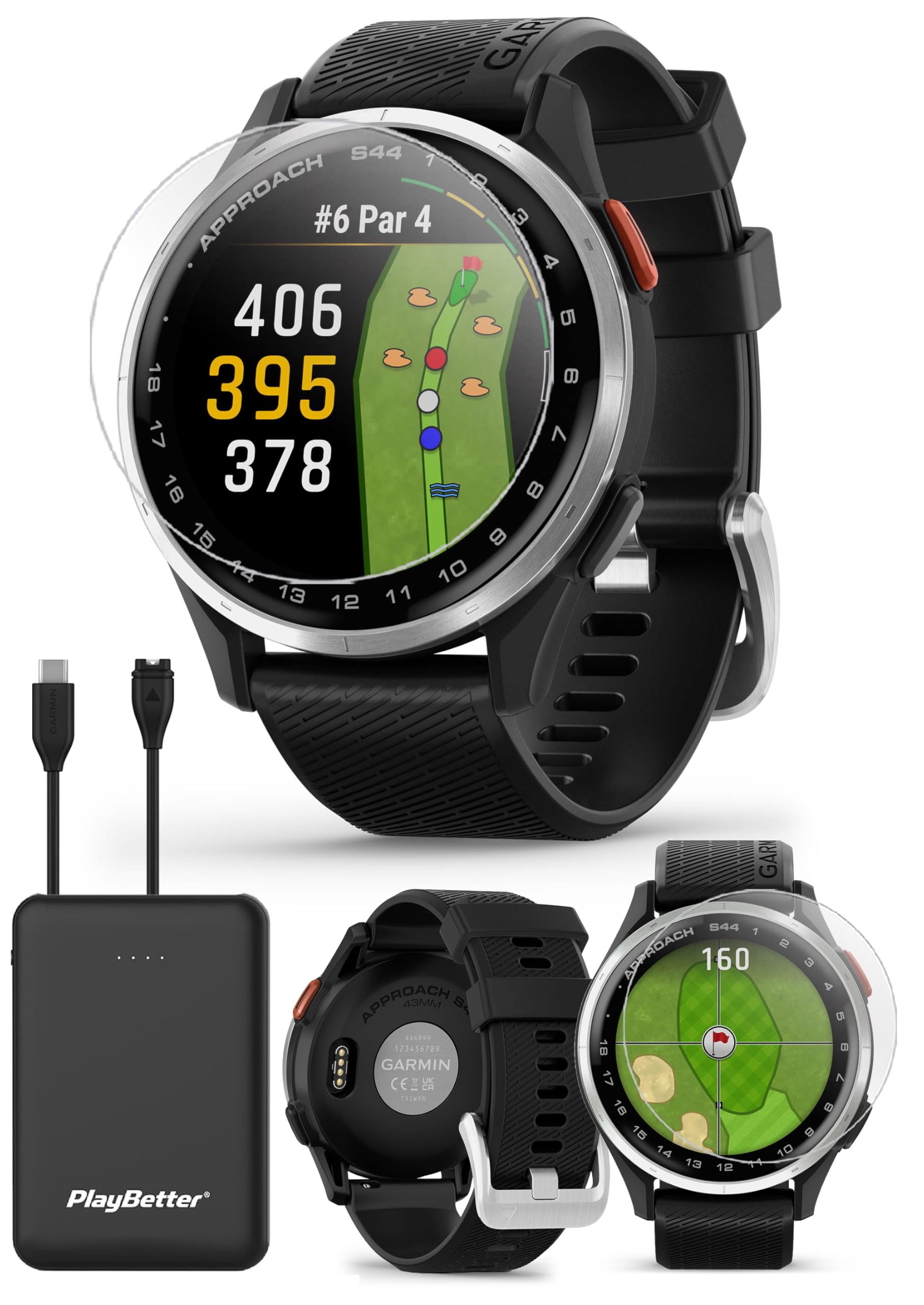 Garmin Approach S44 (Silver/Black) Golf GPS Smartwatch Bundle - 1.2 AMOLED Display, On-Course Features & 15H Battery Life with P