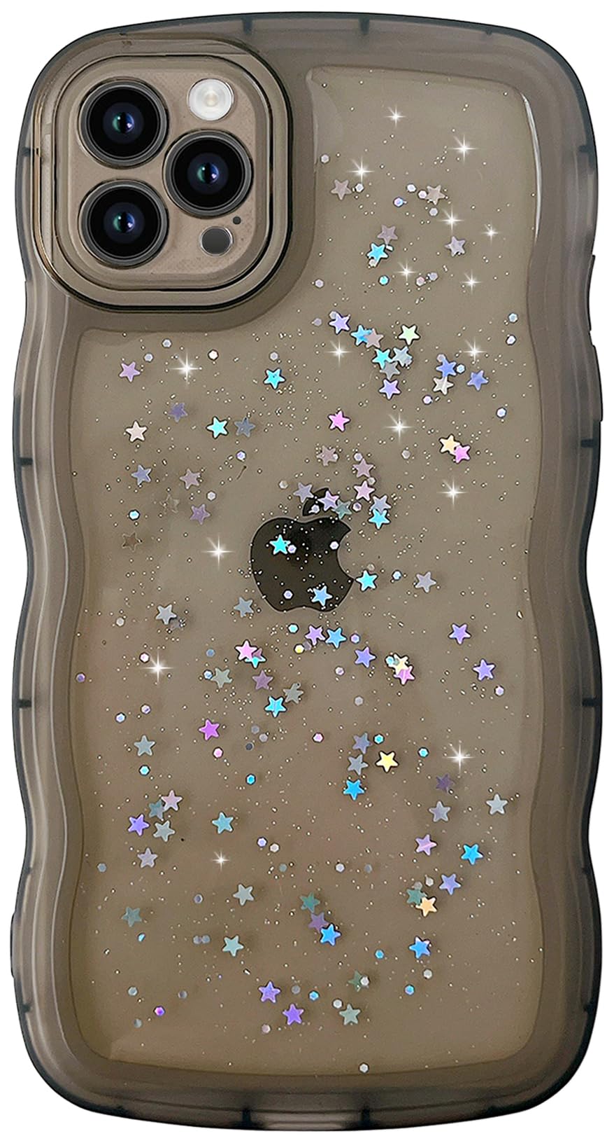 Qokey For Iphone 14 Pro Case 6.1'' Curly Wave Edge Design Transparent Bling Glitter Star Shiny Case Cute Clear Transparent Full