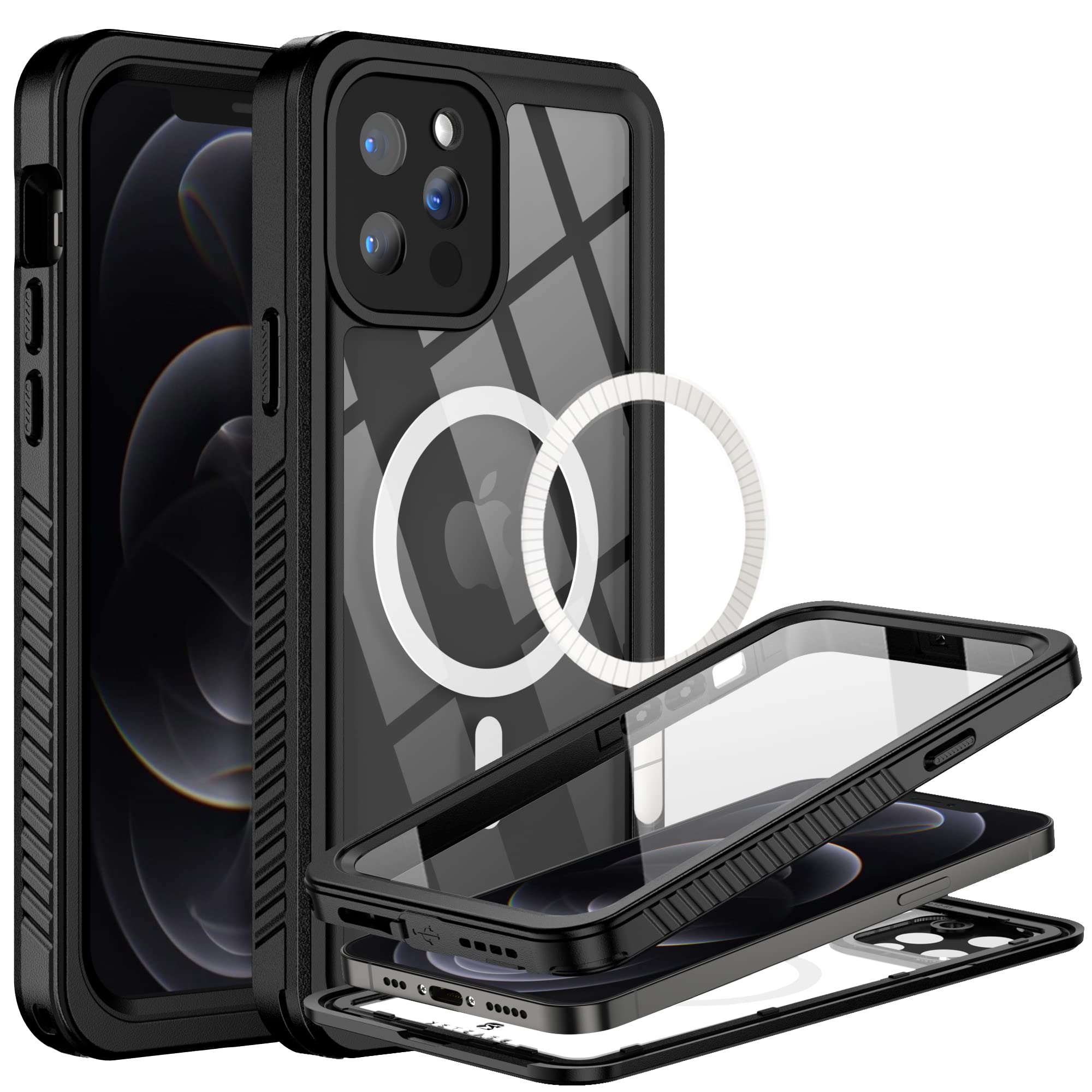 Beastek For Iphone 12 Pro Waterproof Case, Fsn Series Ip68 Magnetic Shockproof Case With Built In Screen Protector And Magsafe P