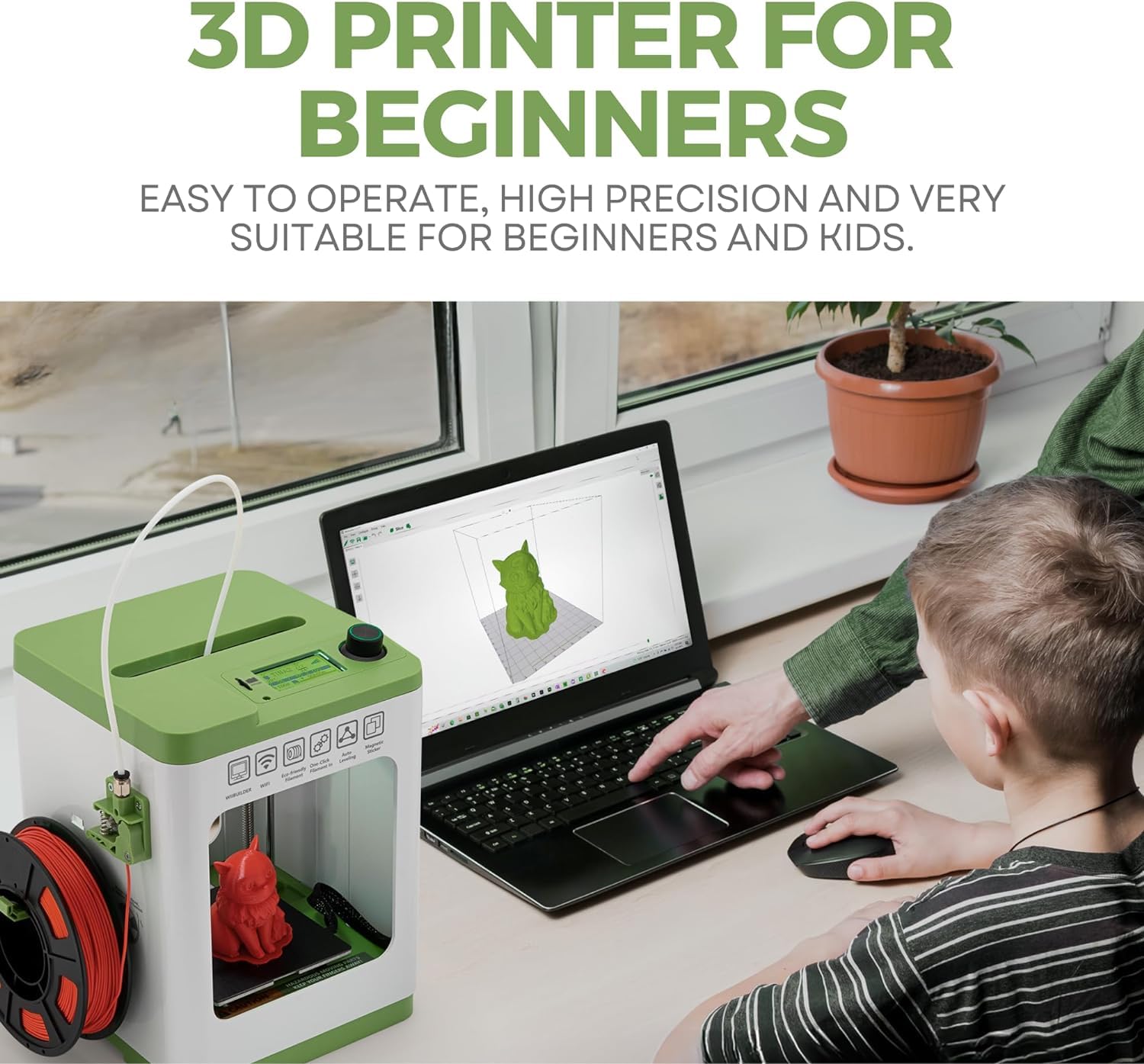 Fully Assembled Mini 3D Printer For Kids And Beginners - Complete Starter Kit With Auto Leveling 3D Printing Machine, 10M Pla Fi