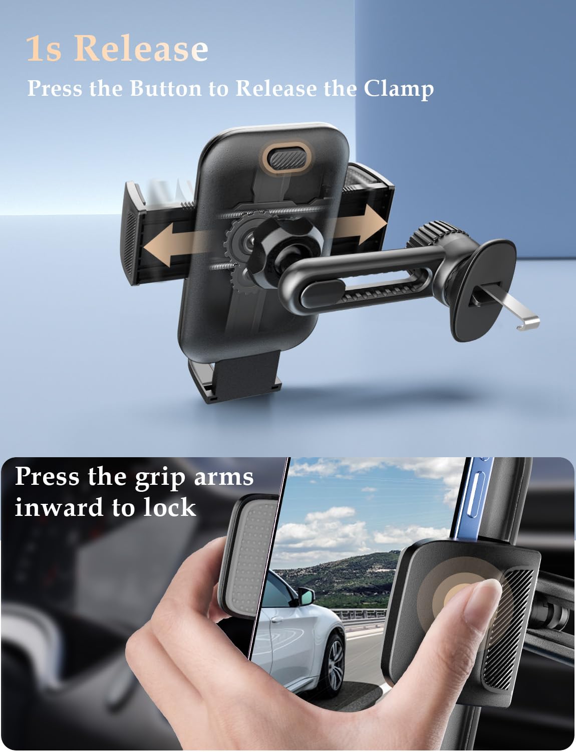 Holdersafe Phone Mount For Car Vent: [Never Blocking] Air Vent Cell Phones Holder For Iphone & Samsung Android Smartphone [Thick