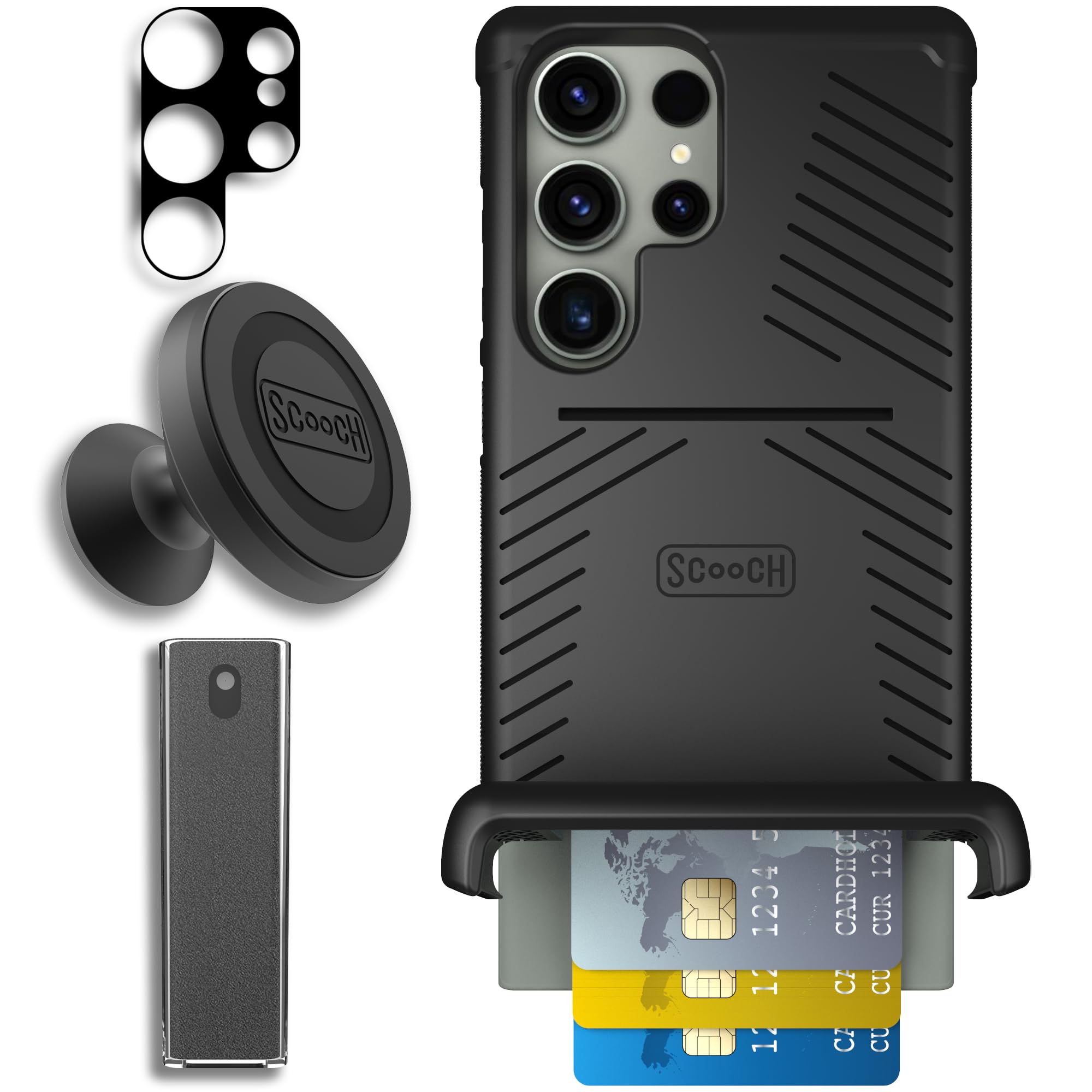Scooch Wingmate for Galaxy S23 Ultra [Defender Bundle] Camera Lens Protector, Wingmount, Tech Spray (Black)
