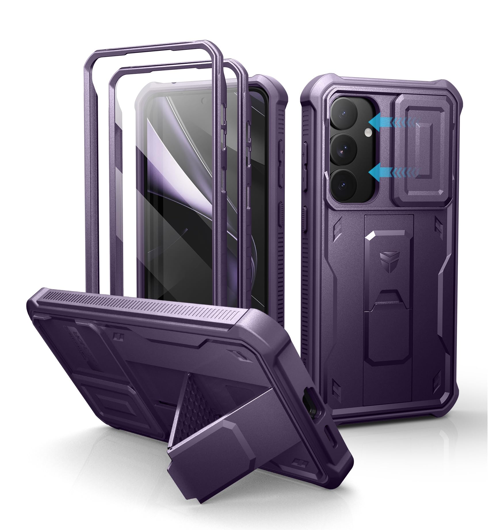 Dexnor for Samsung Galaxy S25 Plus Case with Built-in Slide Camera Cover & Screen Protector &Kickstand,Heavy-Duty Shockproof Rug