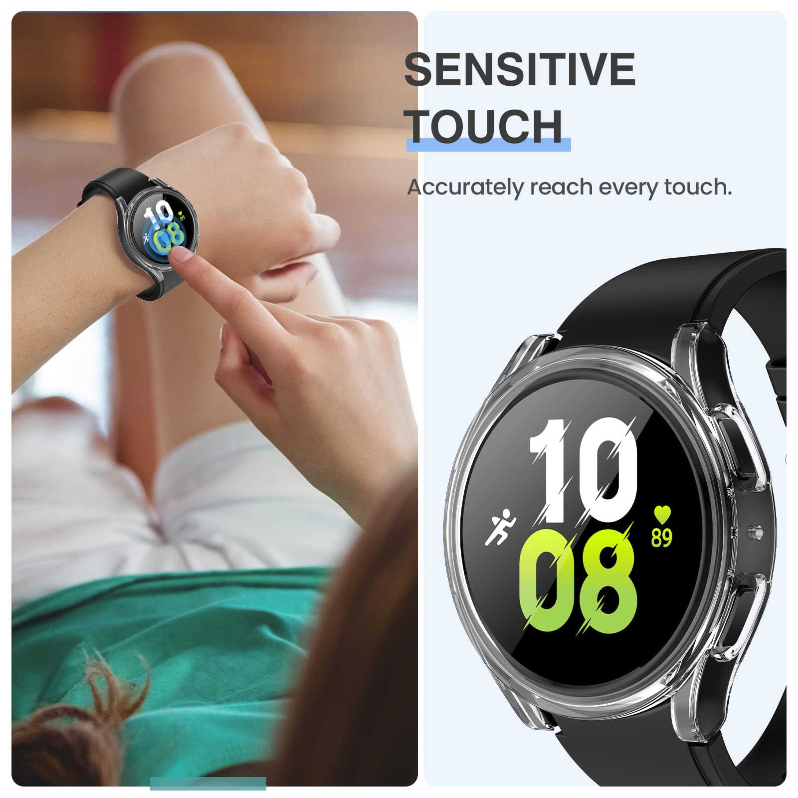 Tensea [2Pack] For Samsung Galaxy Watch 5 2022/4 2021 Screen Protector Case 44Mm Accessories, Protective Face Cover For 44 Mm, H