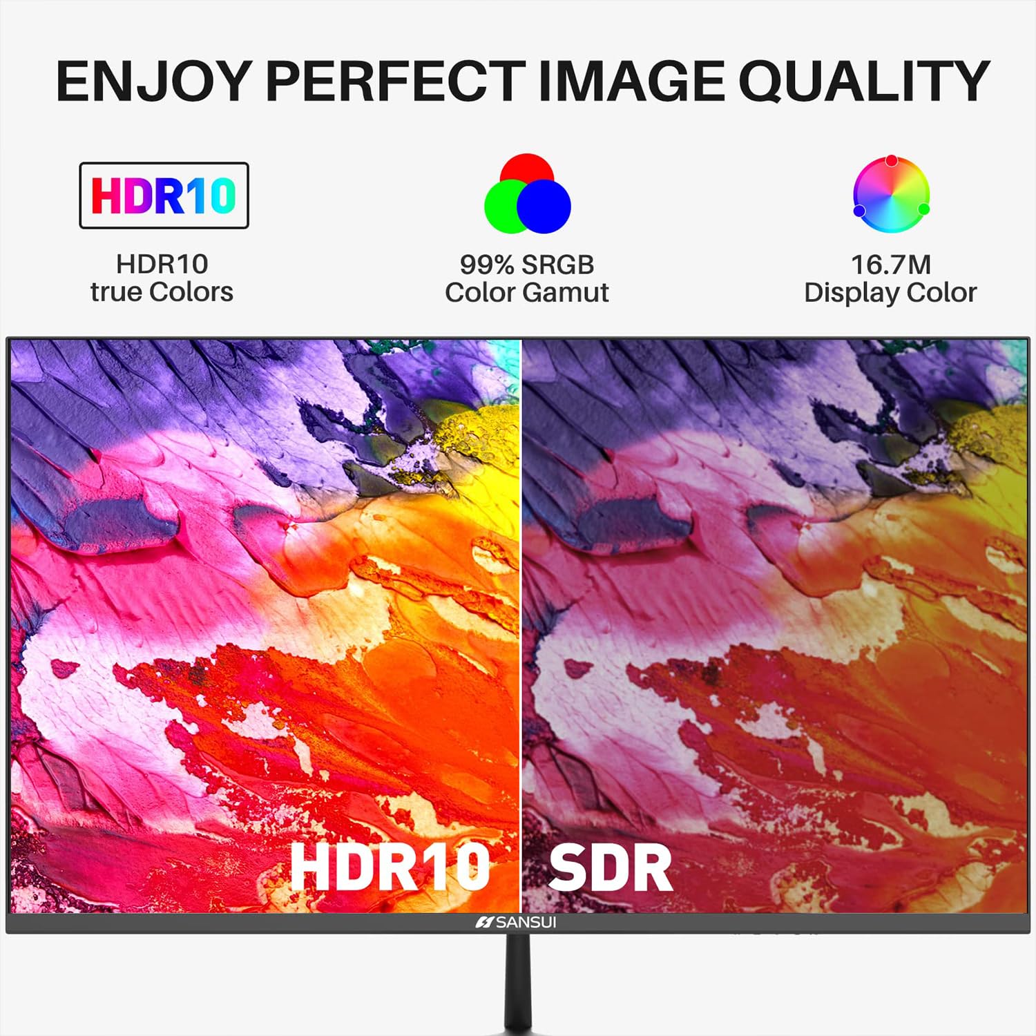 SANSUI 27" IPS Monitor with Built-in Speakers, 100Hz FHD, USB-C, HDMI, Tilt Adjustable, Black, Model x3
