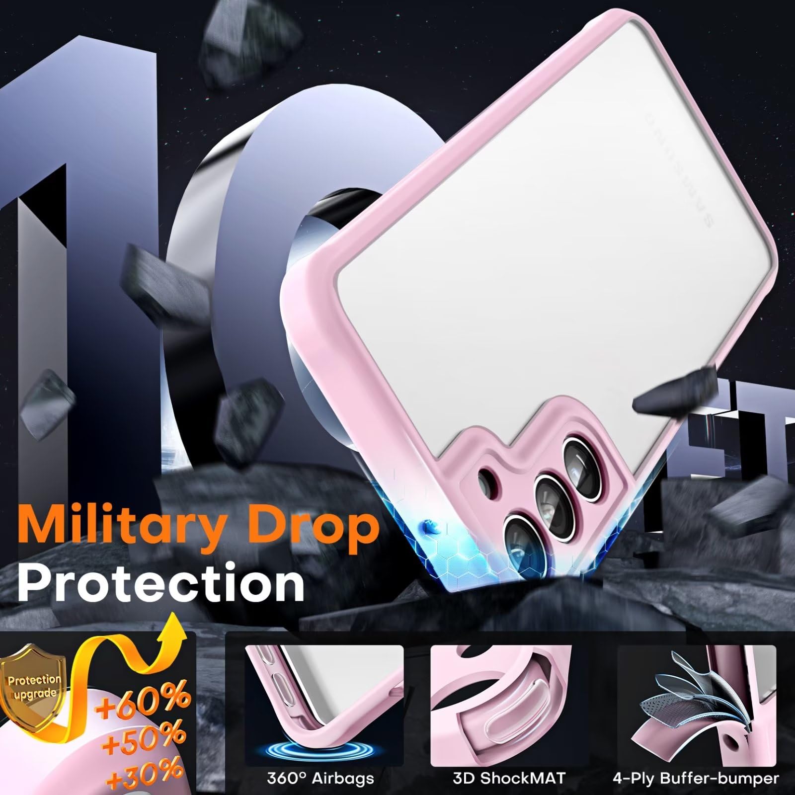 Tocol 3 In 1 For Samsung Galaxy S23 Plus Case, [Upgraded Full Camera Protection] [Military Grade Drop Tested] Translucent Matte