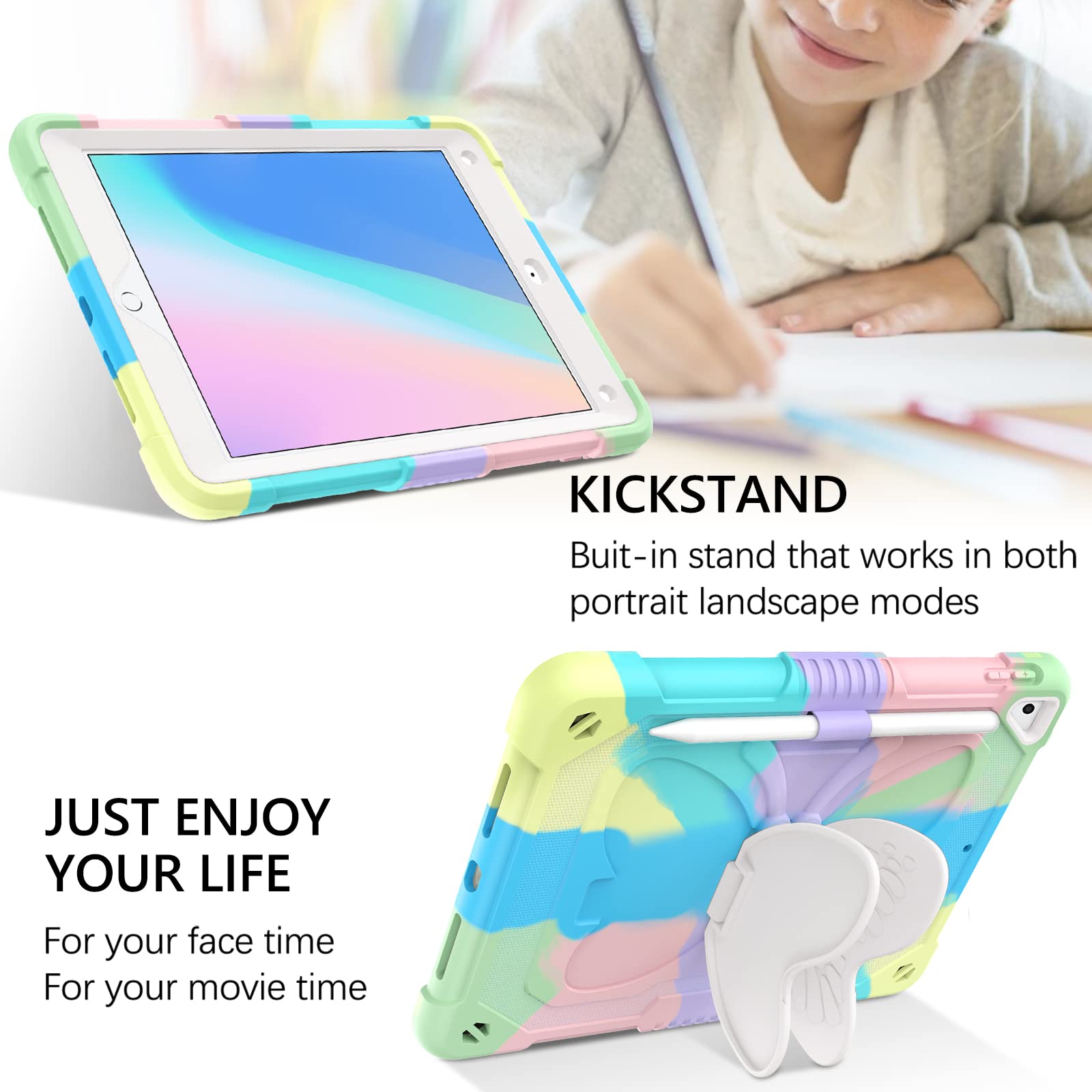 Guagua Compatible For Ipad Air 2 Case For Kids, Ipad 6Th/5Th Generation Case 2018/2017, Ipad Pro 9.7 Case Kickstand 2 In 1 Rugge