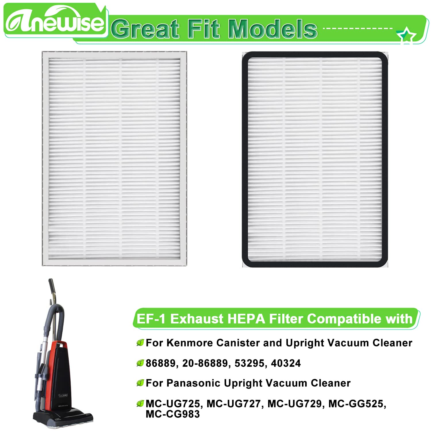 Anewise 5 Pack Ef 1 Hepa Media Filter Replacement For Kenmore 86889, 20 86889, 40324, 53295 Canister And Upright Vacuum Cleaner,