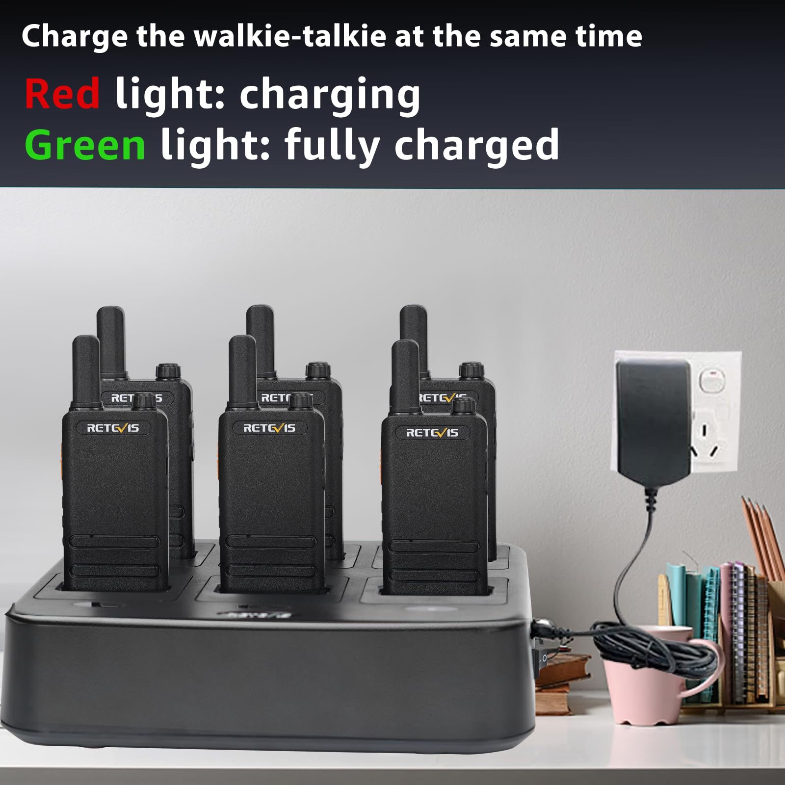 Retevis Rt22P,New Version Of Rt22(2.0),Portable 2 Way Radio With Earpiece,1620Mah Battery,Usb C,Rechargeable Walkie Talkies(6 Pack) With 6 Way Multi Gang Charger,For Church Security School Warehouse