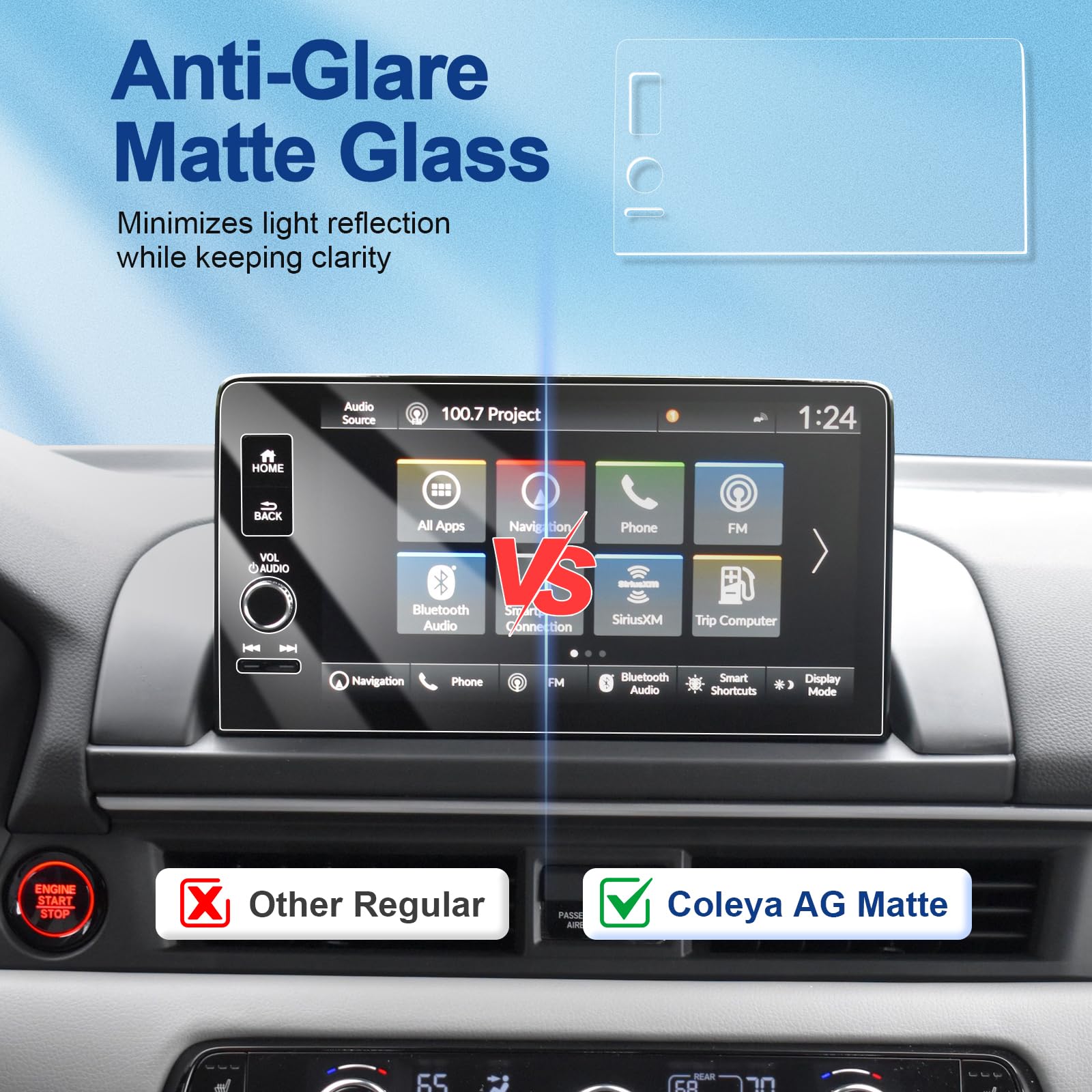 Coleya Anti Glare Matte Screen Protector For 2023 2024 2025 Honda Pilot (Ex L/Trailsport/Touring/Elite/Black Edition) 9In Displa
