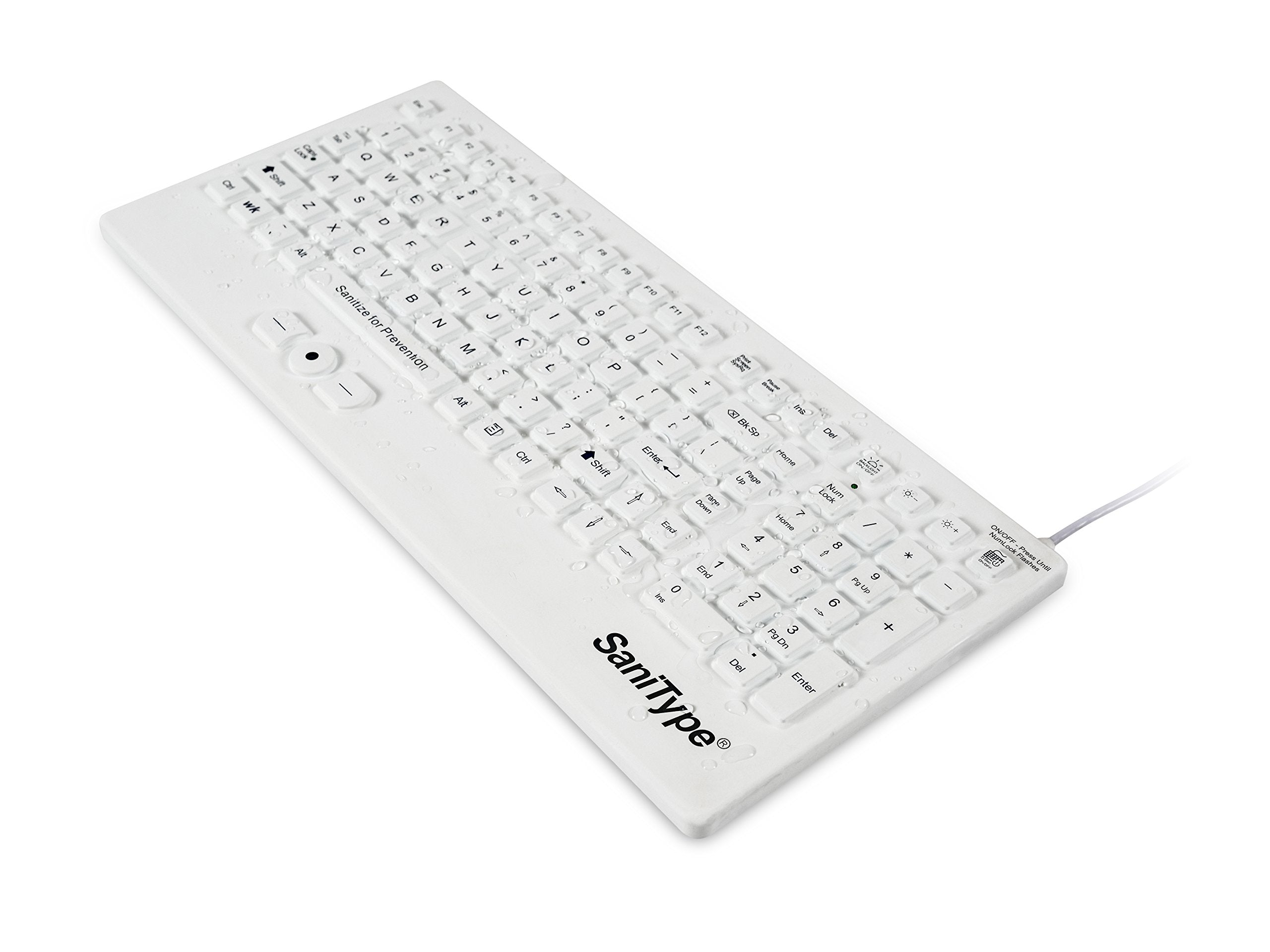 Sanitype ''Rugged Point Industrial Grade Heavy Duty Full Size Washable Keyboard With Track Pointer And On/Off Switch (Usb) (Whit