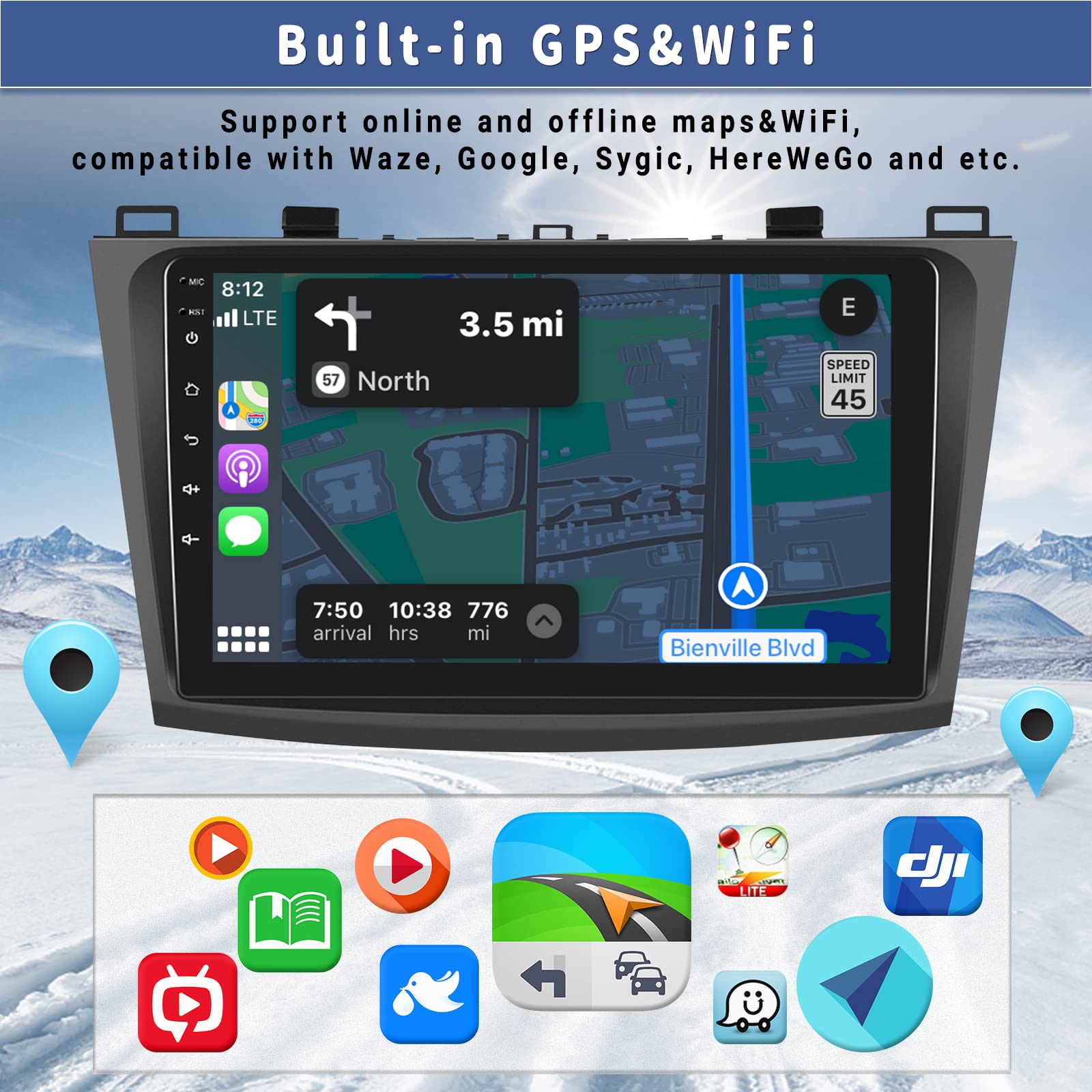 Android 13 Car Stereo For Mazda 3 2009 2013,9 Inch Touchscreen Car Radio Android Head Unit With Mirror Link Gps Wifi Bluetooth Fm/Rds Radio Swc Dual Usb/Aux In+Backup Camera[1+32G]