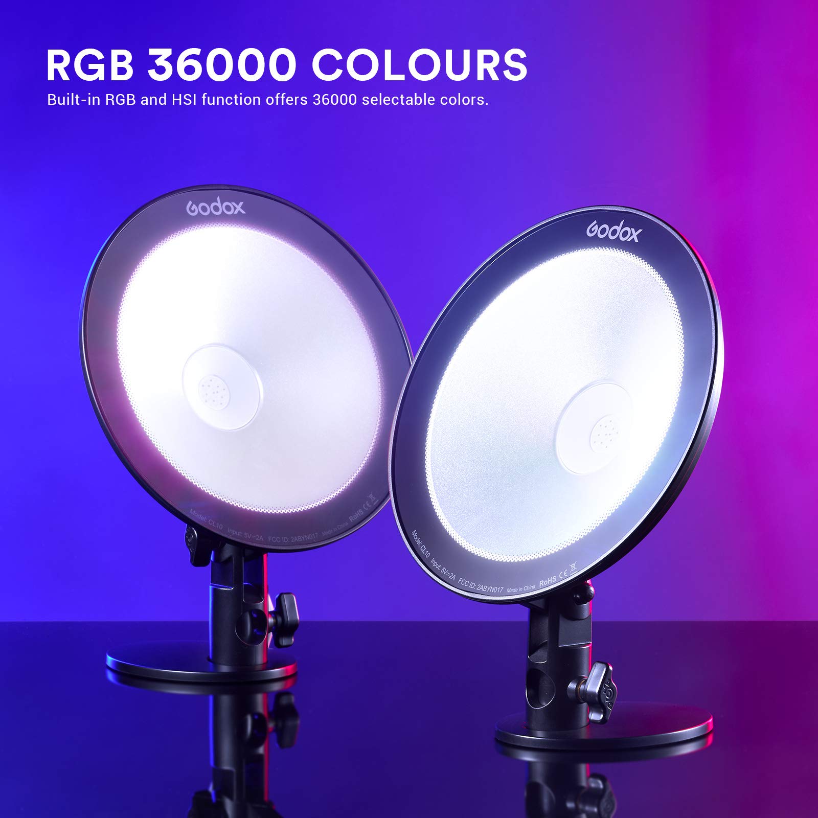 Godox Cl10 Rgb Ambient Light, 36000 Colors Led Rgb Atmosphere Background Light With 39 Special Light Effects, Studio Decorate Li