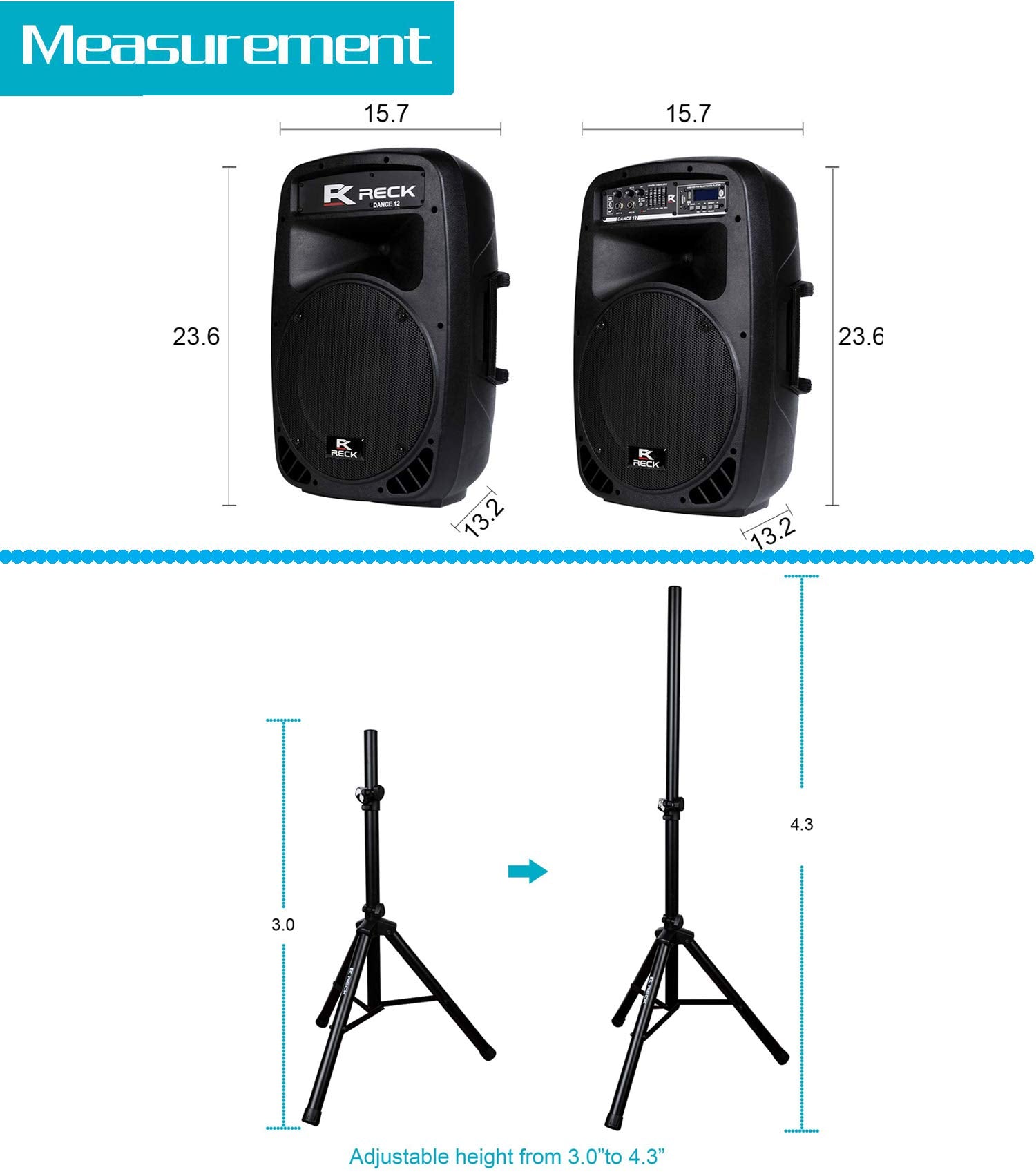 Proreck Dance 12 Portable 12 Inch 1000 Watts 2 Way Powered Pa Speaker System Combo Set With Bluetooth/Usb/Sd Card Reader/Fm Radio/Remote Control/Speaker Stand