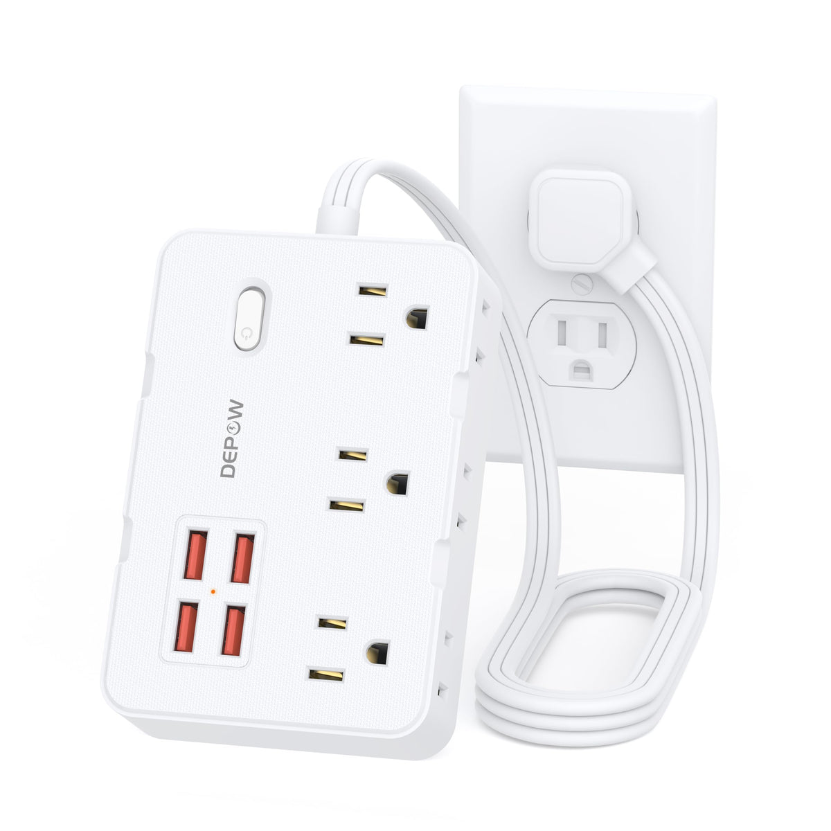 Depow Surge Protector Power Strip With Flat Plug, 3 Ft Extension Cord With 6 Ac Outlets 4 Usb Ports,1050J Surge Protection, Wall