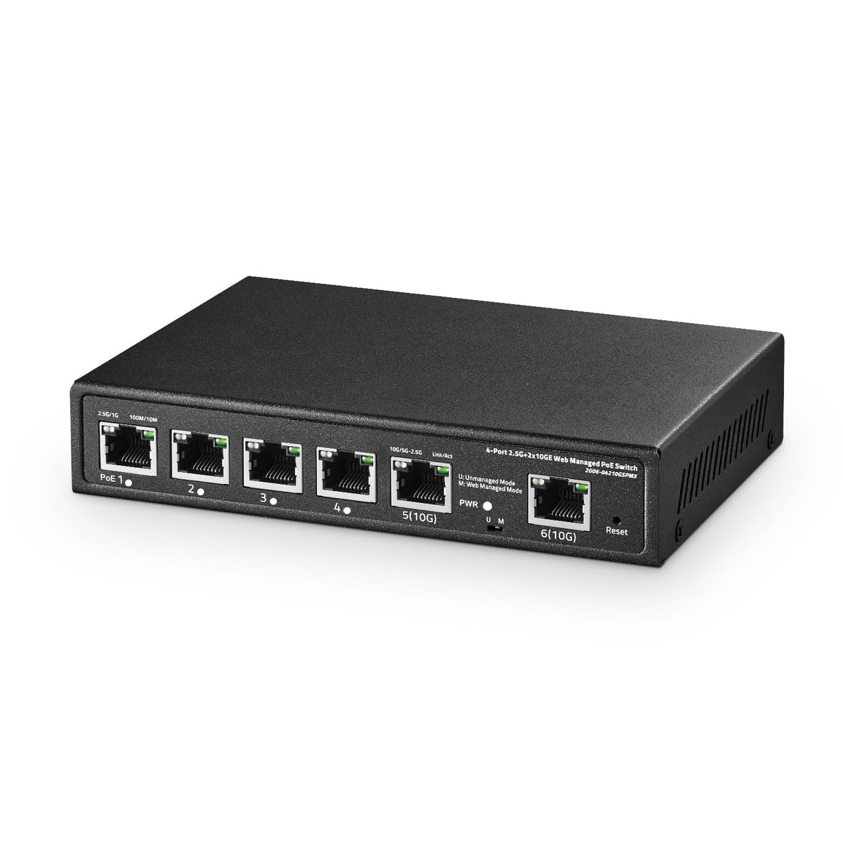 Binardat 6 Port 10G Poe Switch, 4 X 2.5G Rj 45 Base T Poe Ports, 2 X 10G Rj 45 Ports, Web Managed/Unmanaged, Ieee8023Af/At Poe 6