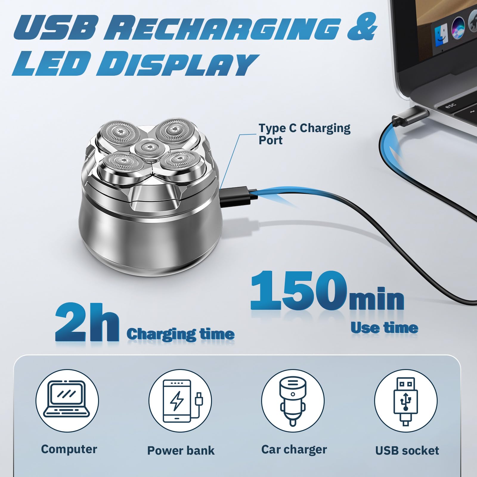 Luctry Head Shavers For Bald Men, Magnetic Electric Razor Hair Trimmer For Men Cordless Rechargeable Electric Shavers For Men 10