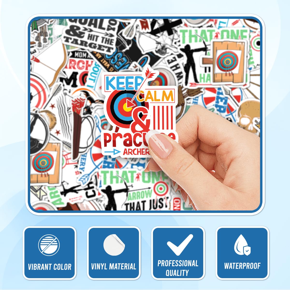 50 Pack Pcs Archery Stickers For Water Bottles Waterproof Vinyl Laptop Scrapbooking Luggage Funny Sports Sticker Packs Set Bulk